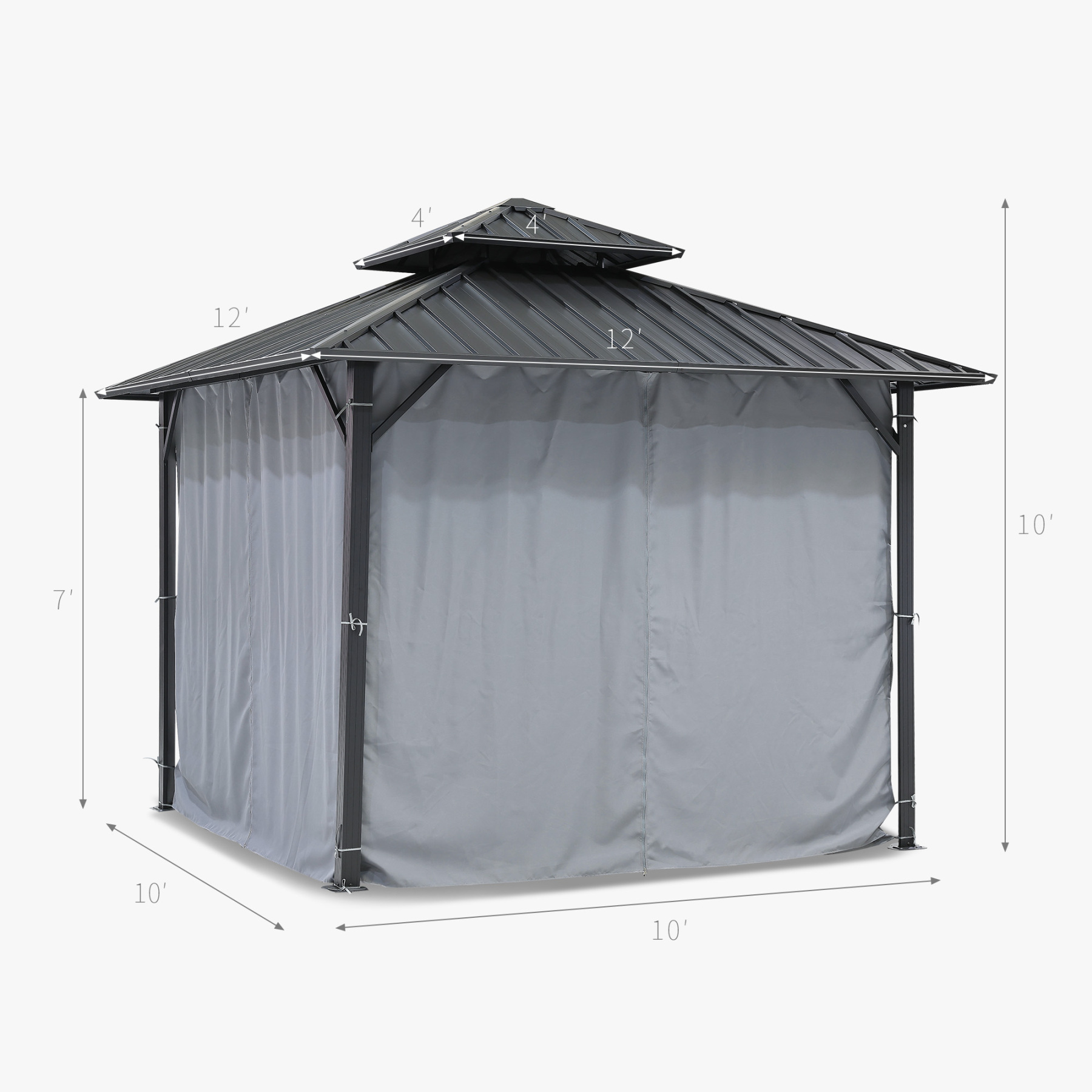 12' x 12' Outdoor Patio Hardtop Gazebo with Netting and Curtains - G030-3