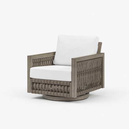 Outdoor swivel armchair with woven texture and white cushion - Seehill