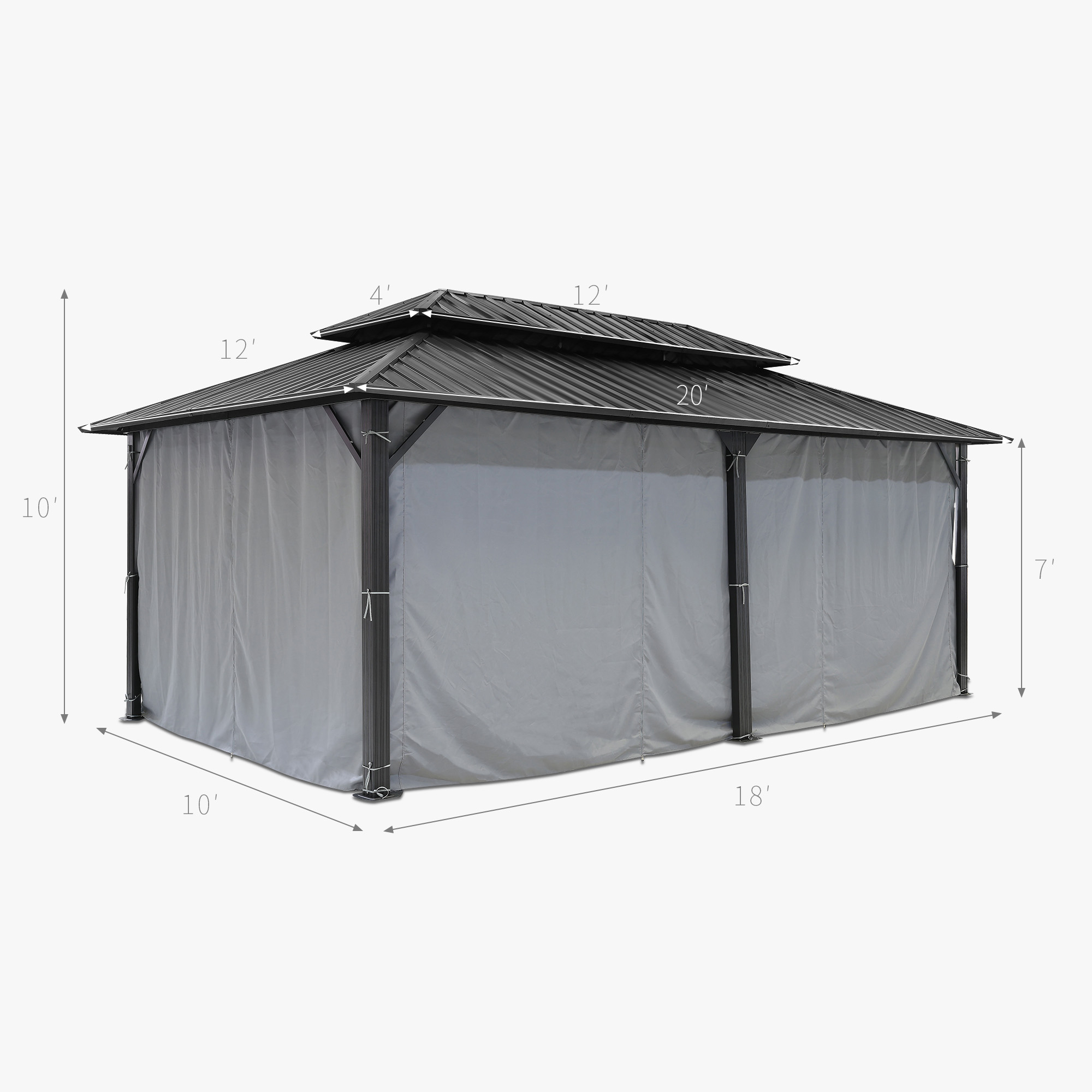 Outdoor patio hardtop gazebo with metal roof and full side netting panels-Seehill