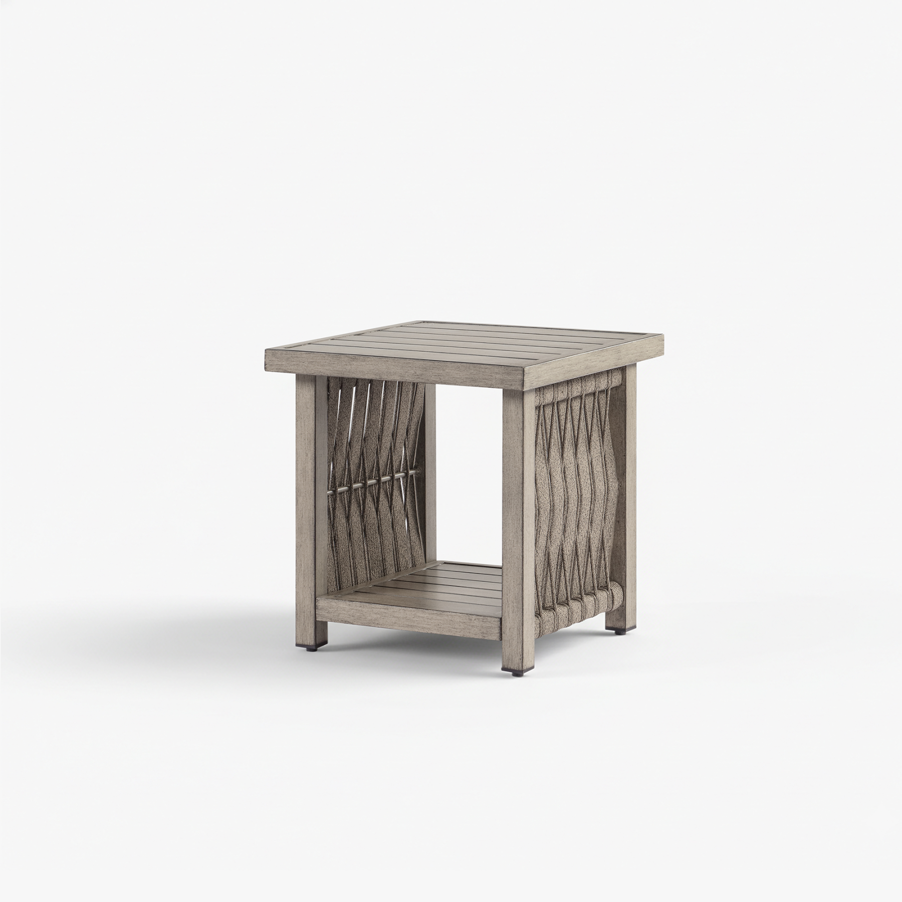 Outdoor Patio Side Table with Aluminum Frame, 2-Tier Rope Weave Design & Adjustable Legs-D021