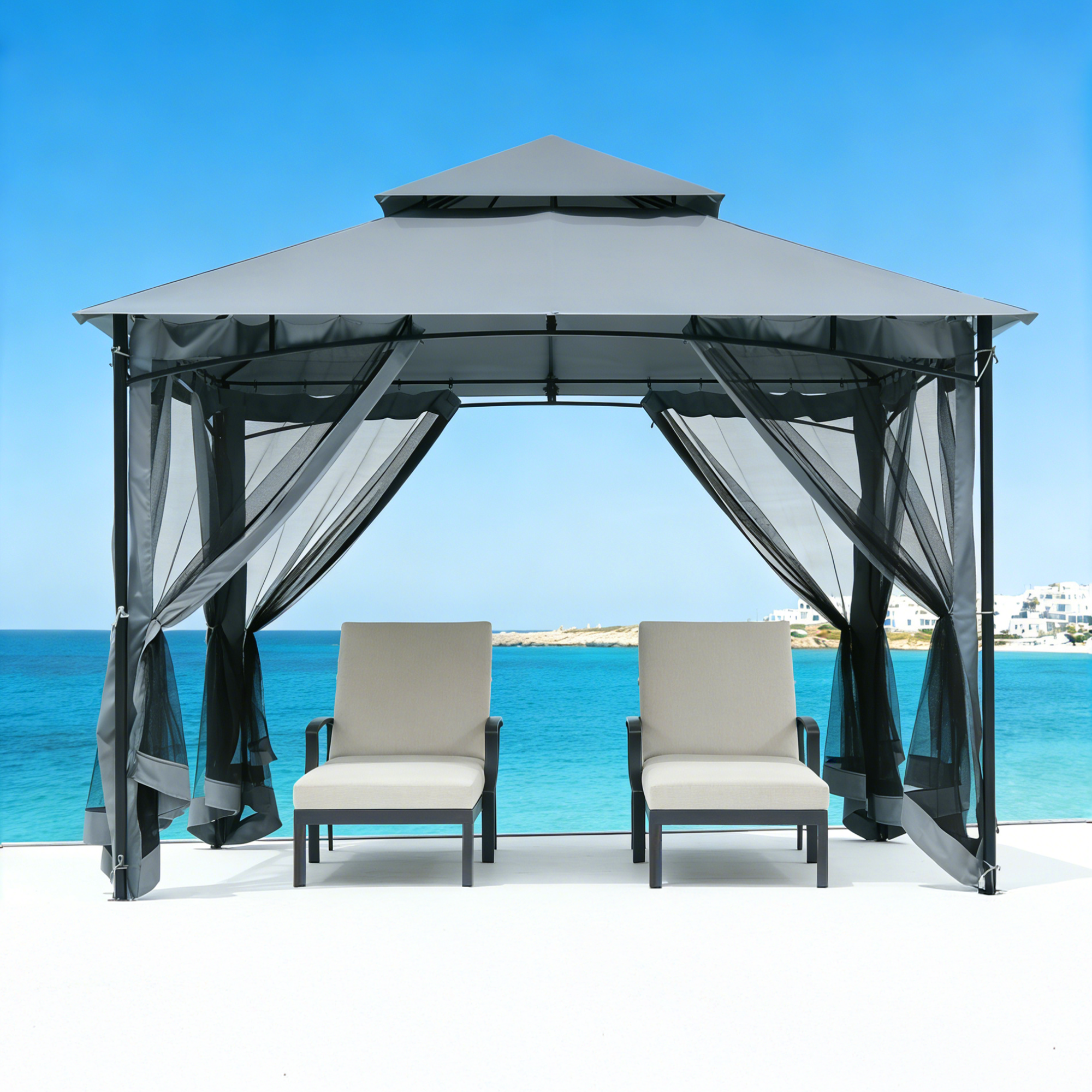 Outdoor Steel Frame Patio Gazebo with Double Roofs - P081