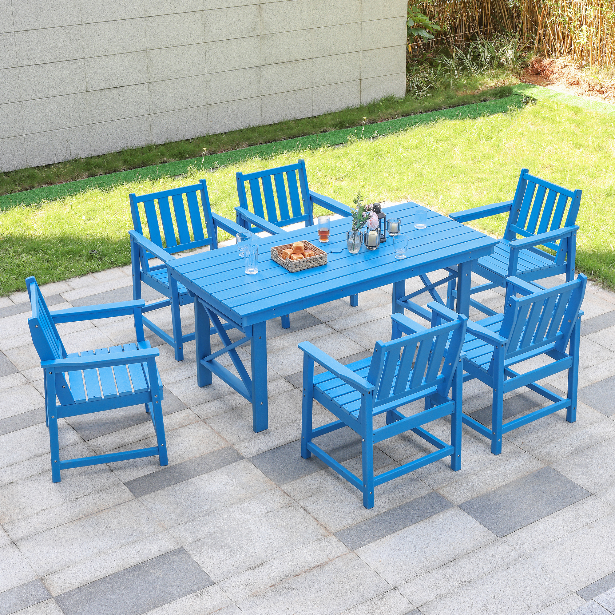7-Piece HDPE Patio Outdoor Dining Set with Umbrella Hole - DS076-3