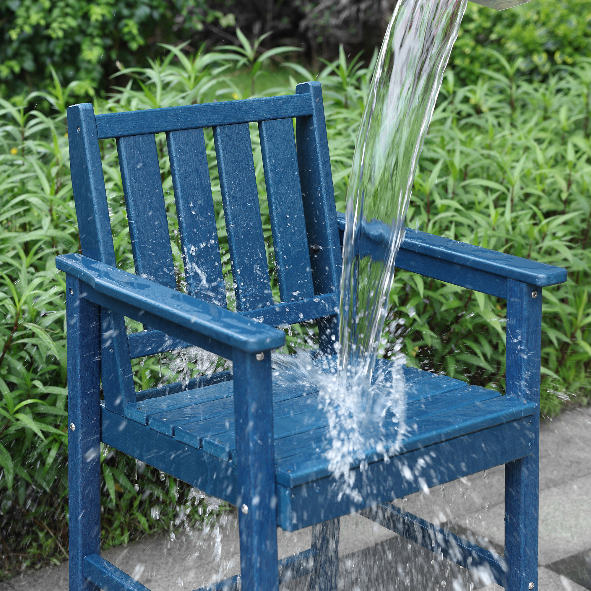 2-Piece HDPE Patio Tall Adirondack Bar Chair Set with Footrest - C077