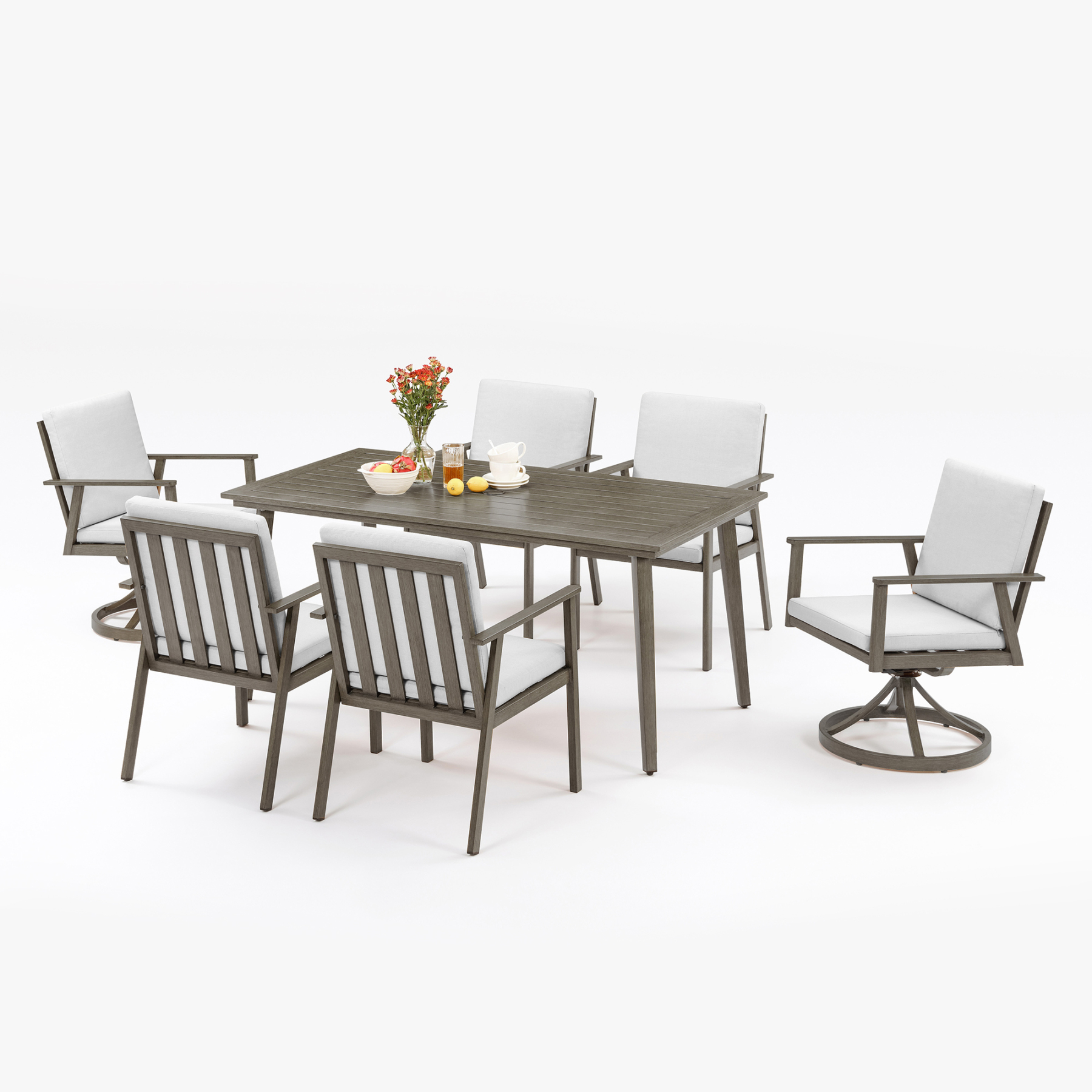Modern 7-piece outdoor dining set with gray slatte - Seehill