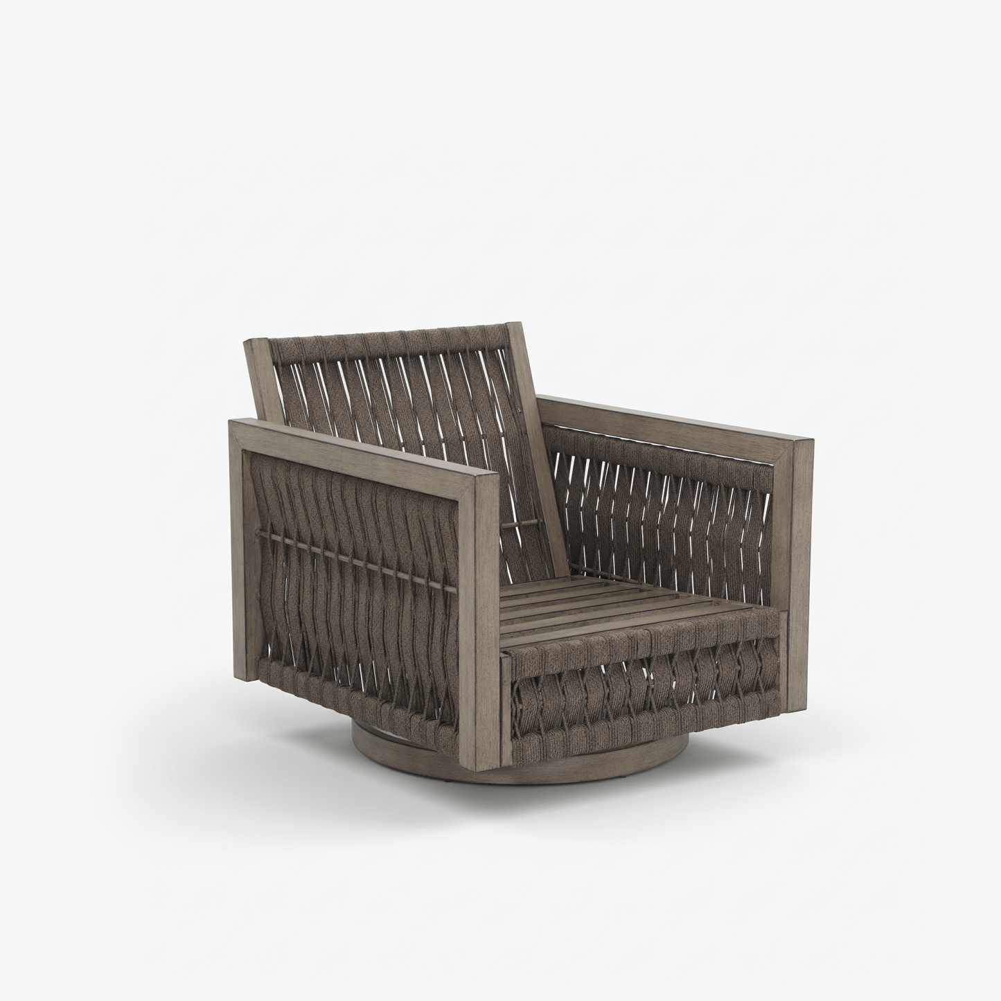 Outdoor wicker swivel chair with wooden frame and woven backrest - Seehill