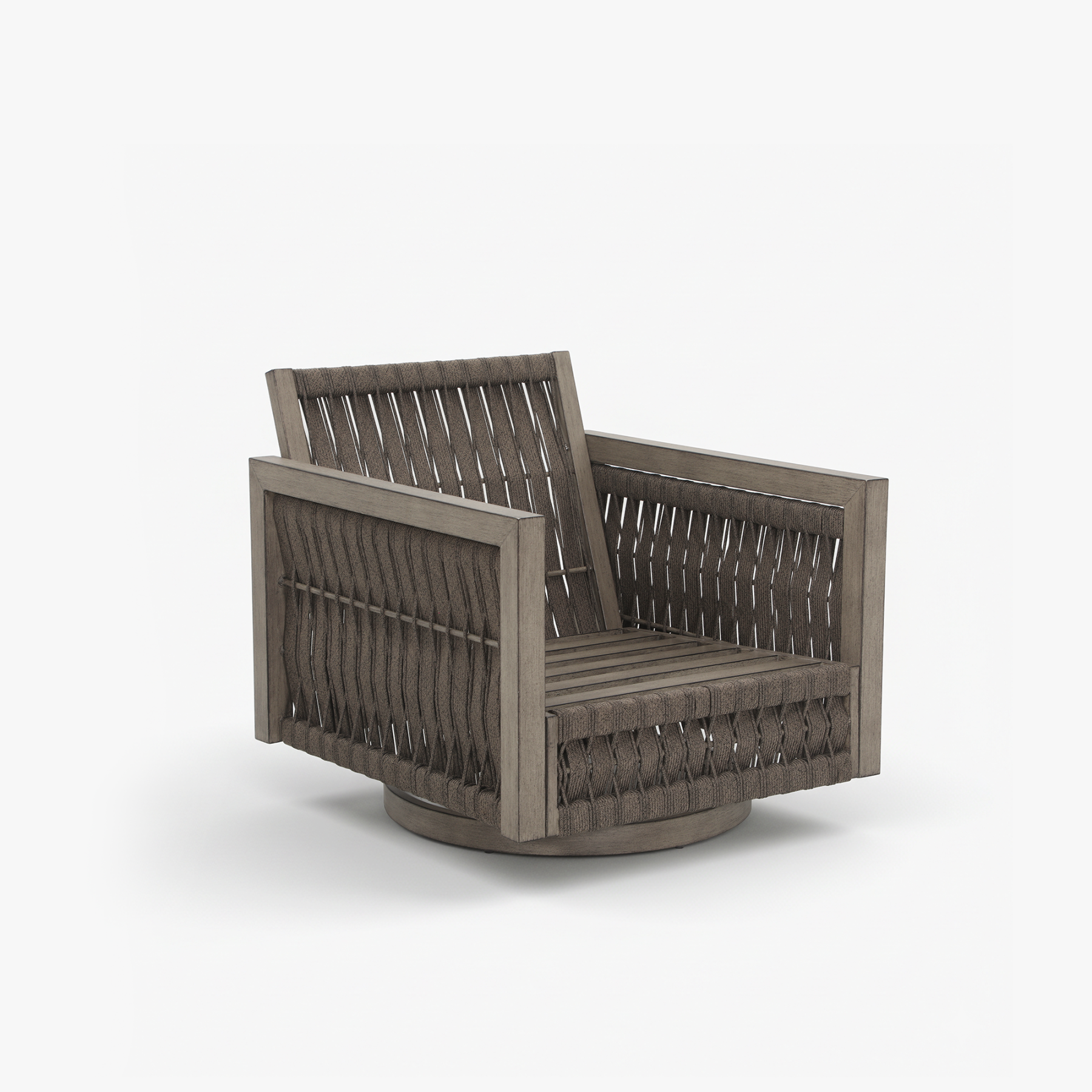 Outdoor wicker swivel chair with wooden frame and woven backrest - Seehill