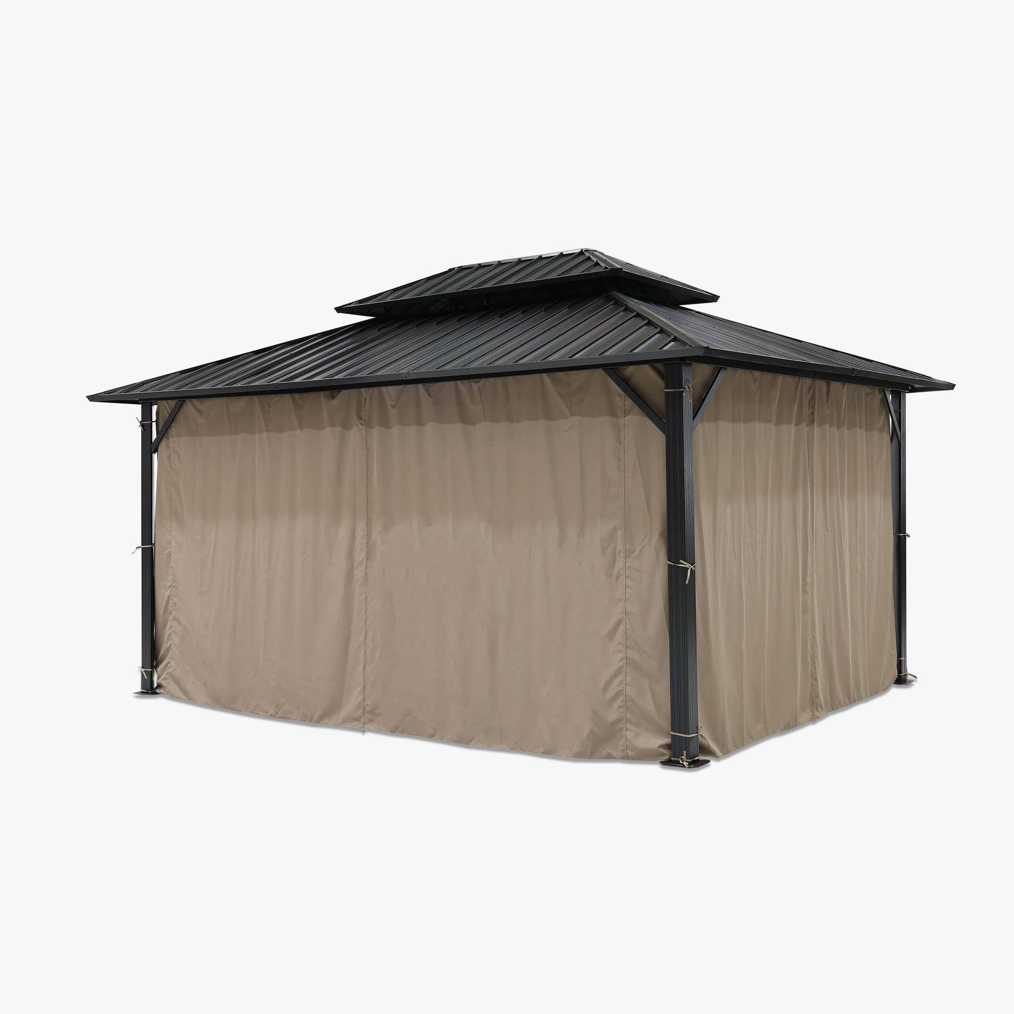 12' x 16' Outdoor Patio Hardtop Gazebo with Netting and Curtains - G030-4