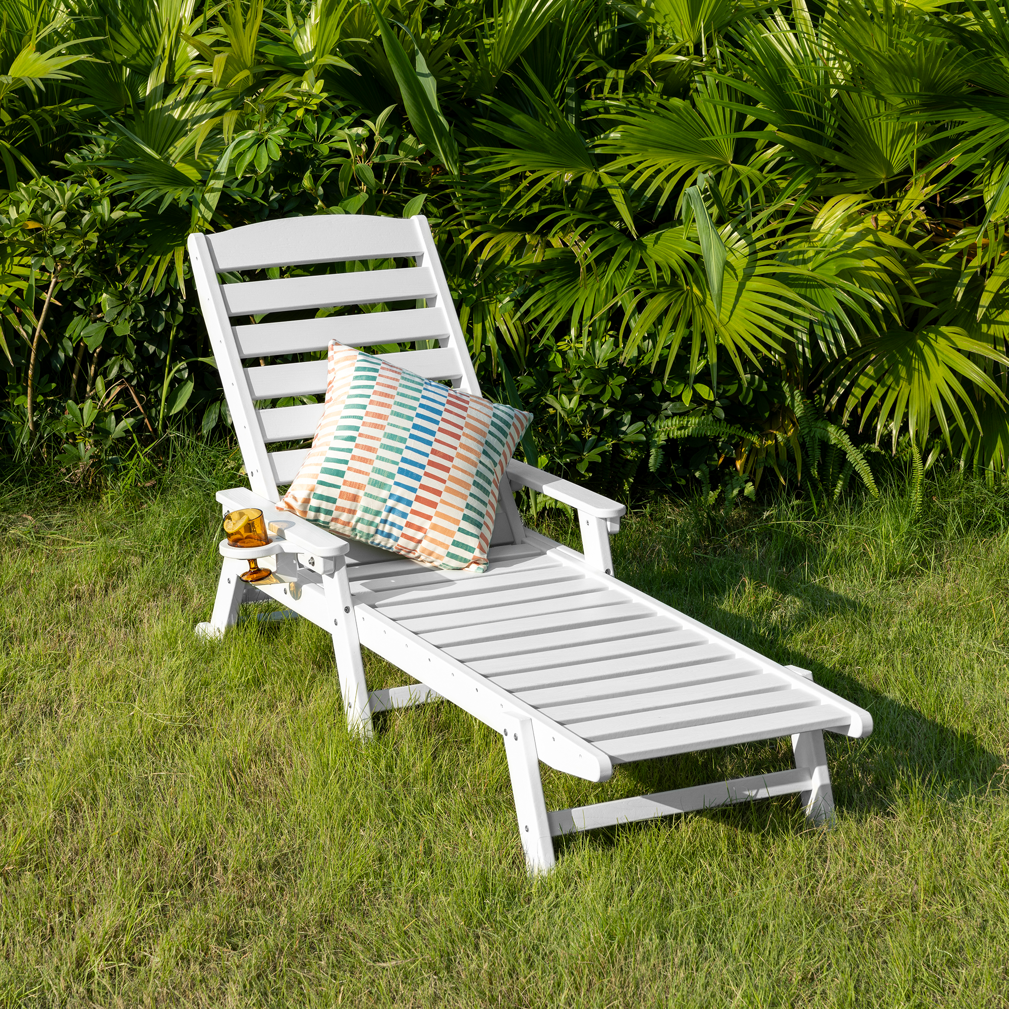 HDPE Patio Adjustable Outdoor Lounge with Wheels & Cup Holder - L031-1