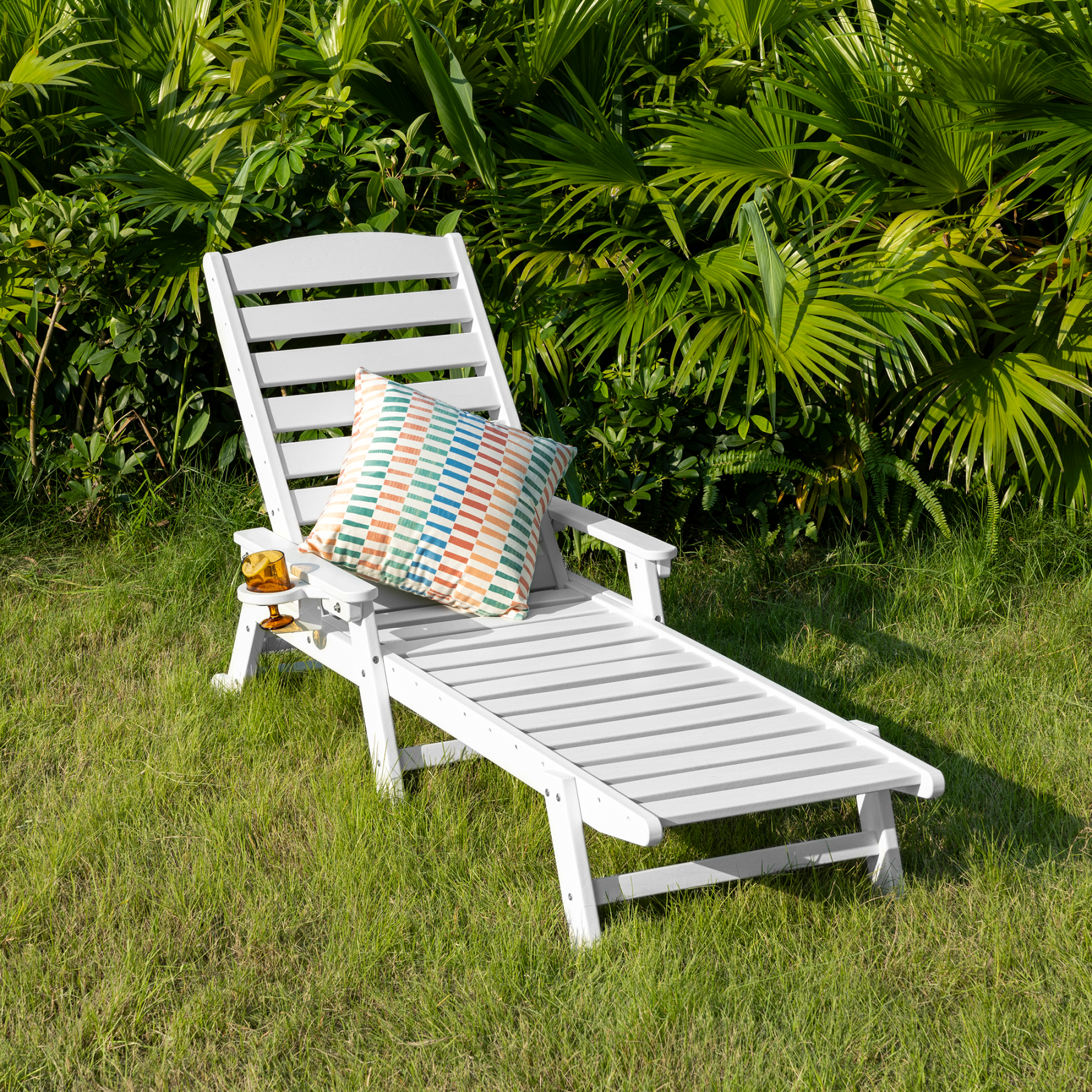 HDPE Patio Adjustable Outdoor Lounge with Wheels & Cup Holder - L031-1