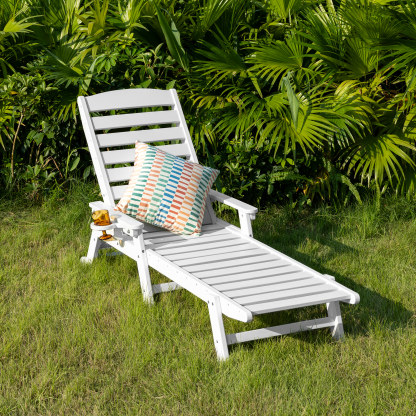 HDPE Patio Adjustable Outdoor Lounge with Wheels & Cup Holder - L031-1