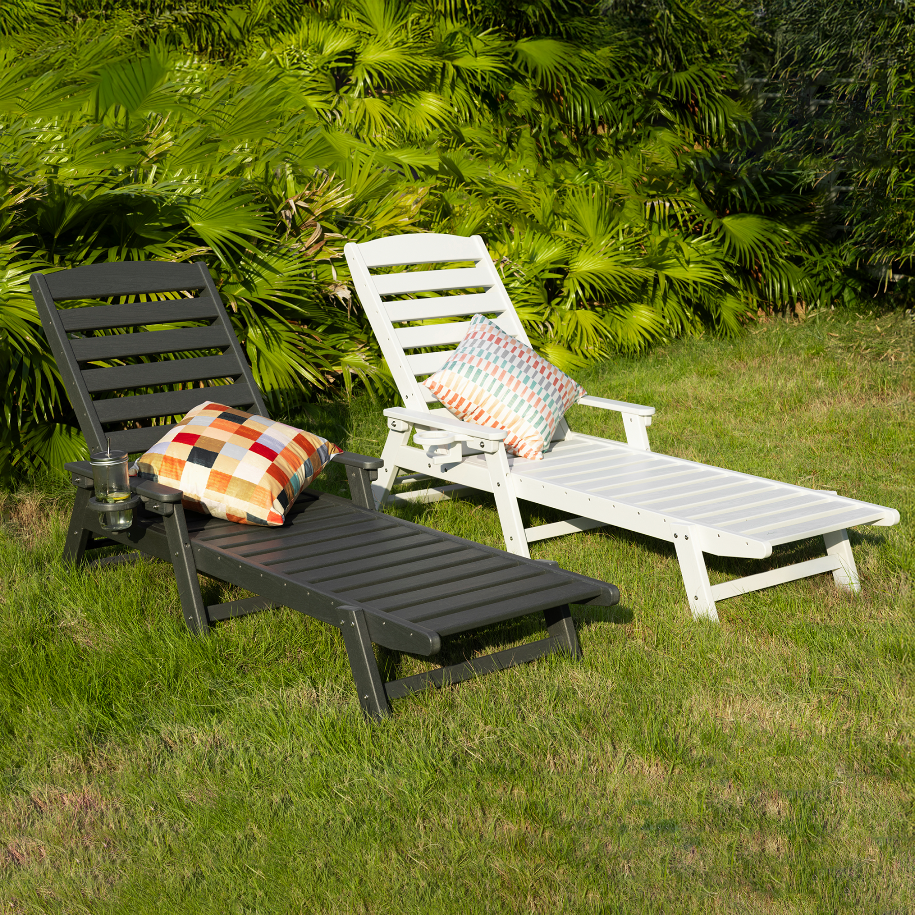 2-piece Patio Adjustable Outdoor Lounge with Wheels & Cup Holder - L031-2