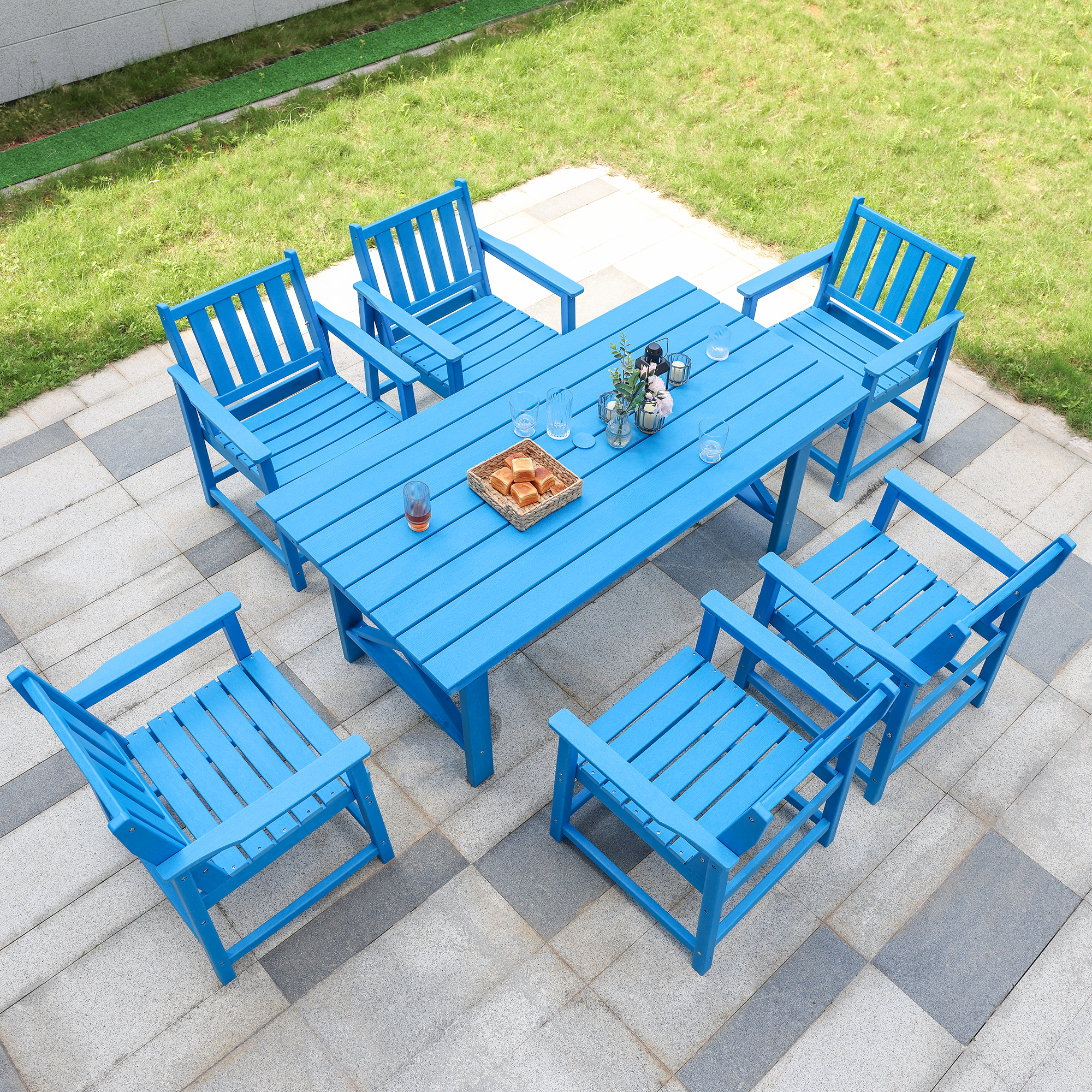 7-Piece HDPE Patio Outdoor Dining Set with Umbrella Hole - DS076-3