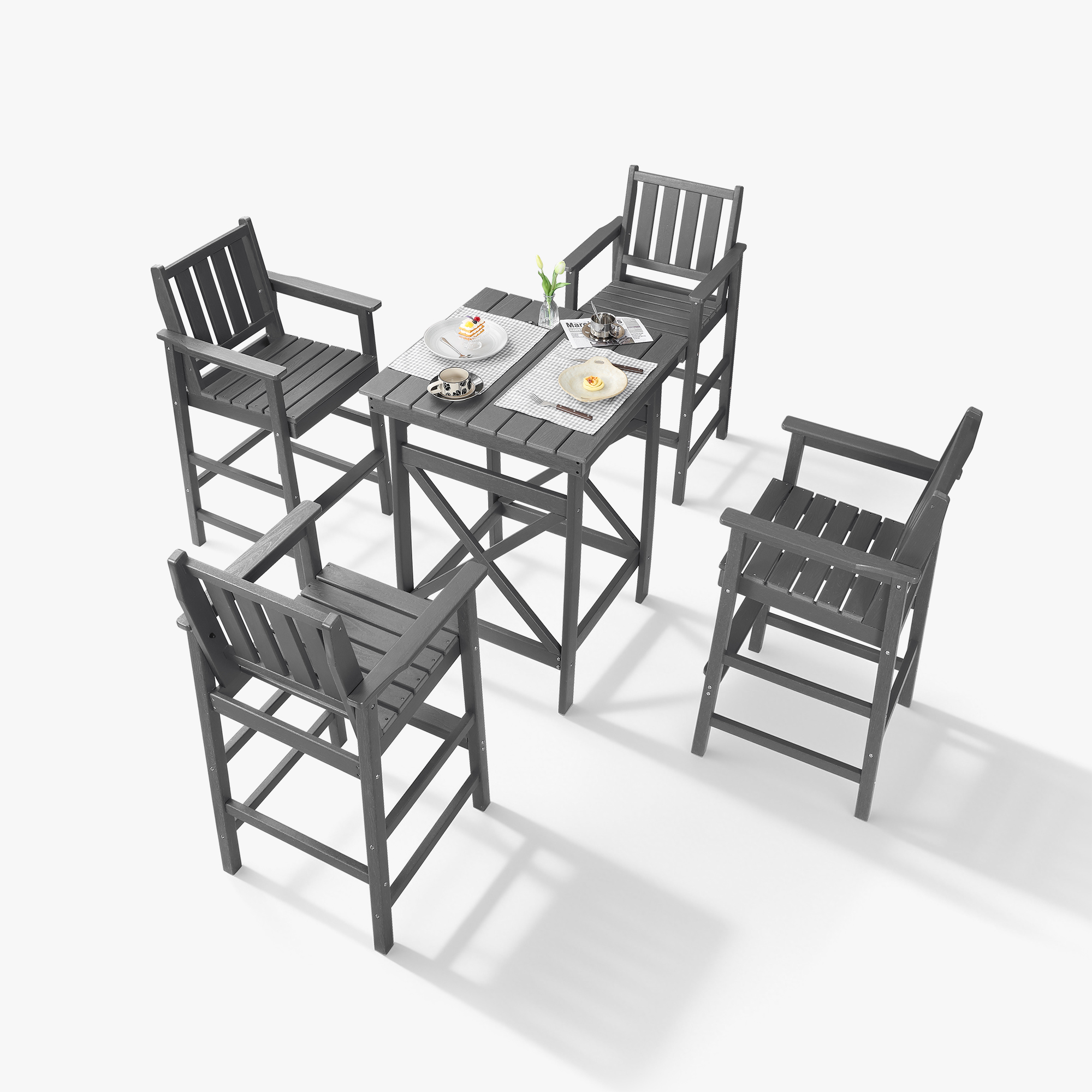 3/5-Piece HDPE Patio Adirondack Outdoor Bar Chairs Set - DS079