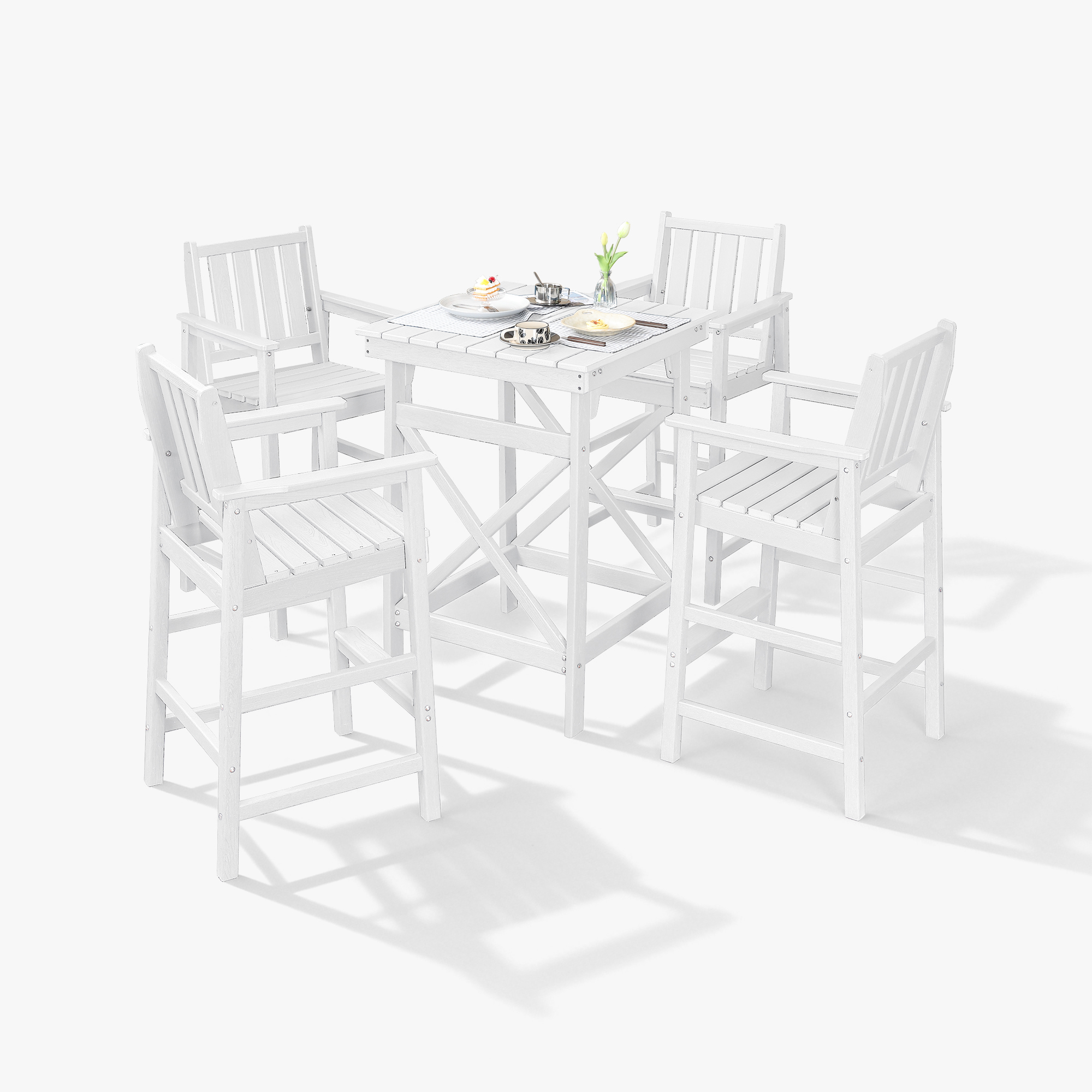 3/5-Piece HDPE Patio Adirondack Outdoor Bar Chairs Set - DS079