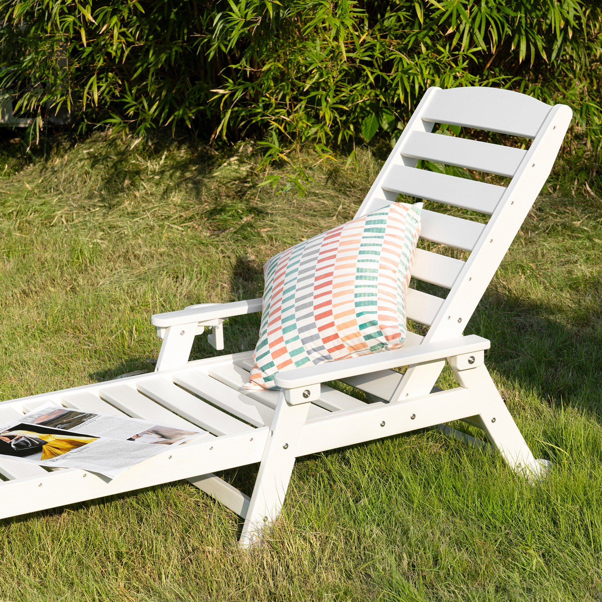 HDPE Patio Adjustable Outdoor Lounge with Wheels & Cup Holder - L031-1