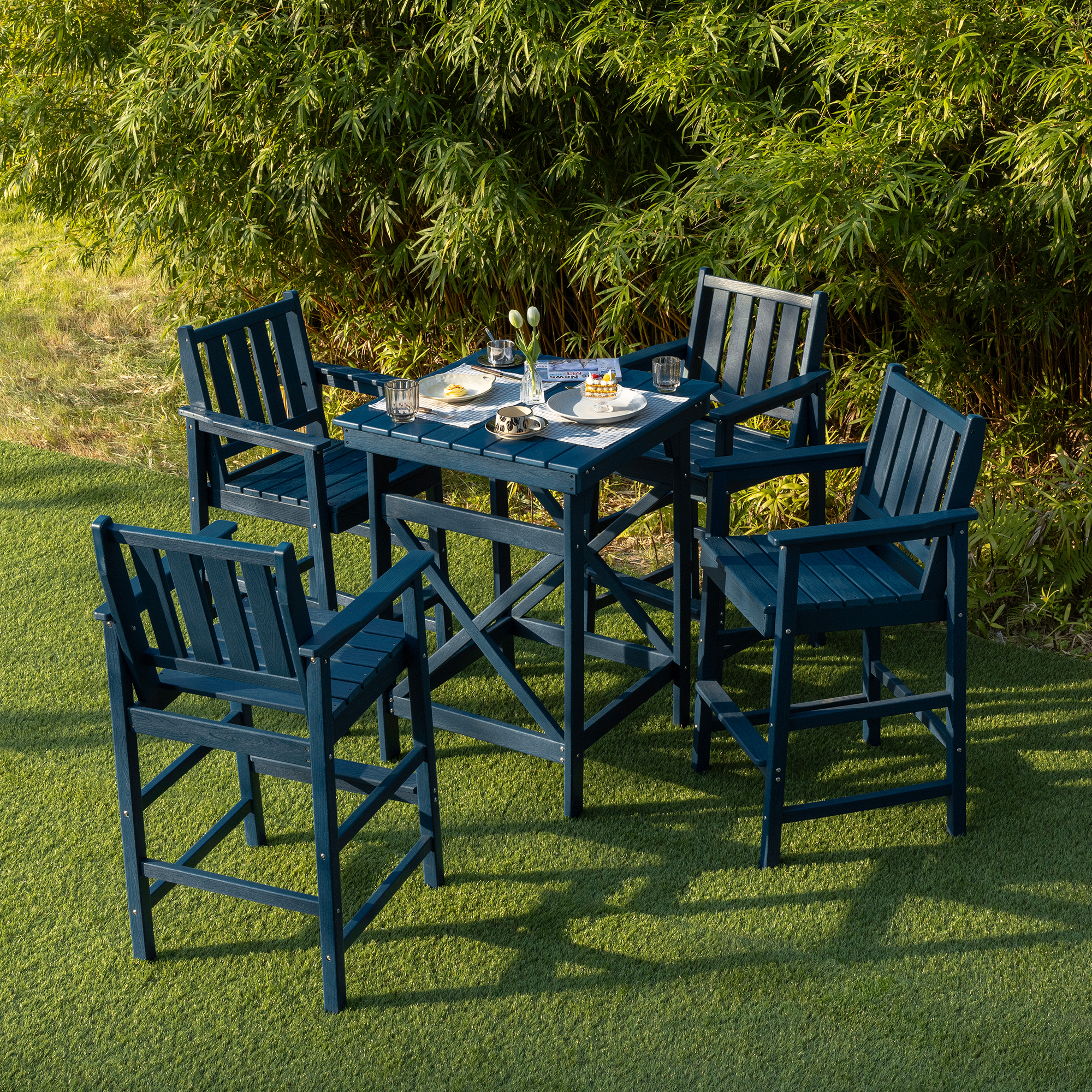 3/5-Piece HDPE Patio Adirondack Outdoor Bar Chairs Set - DS079