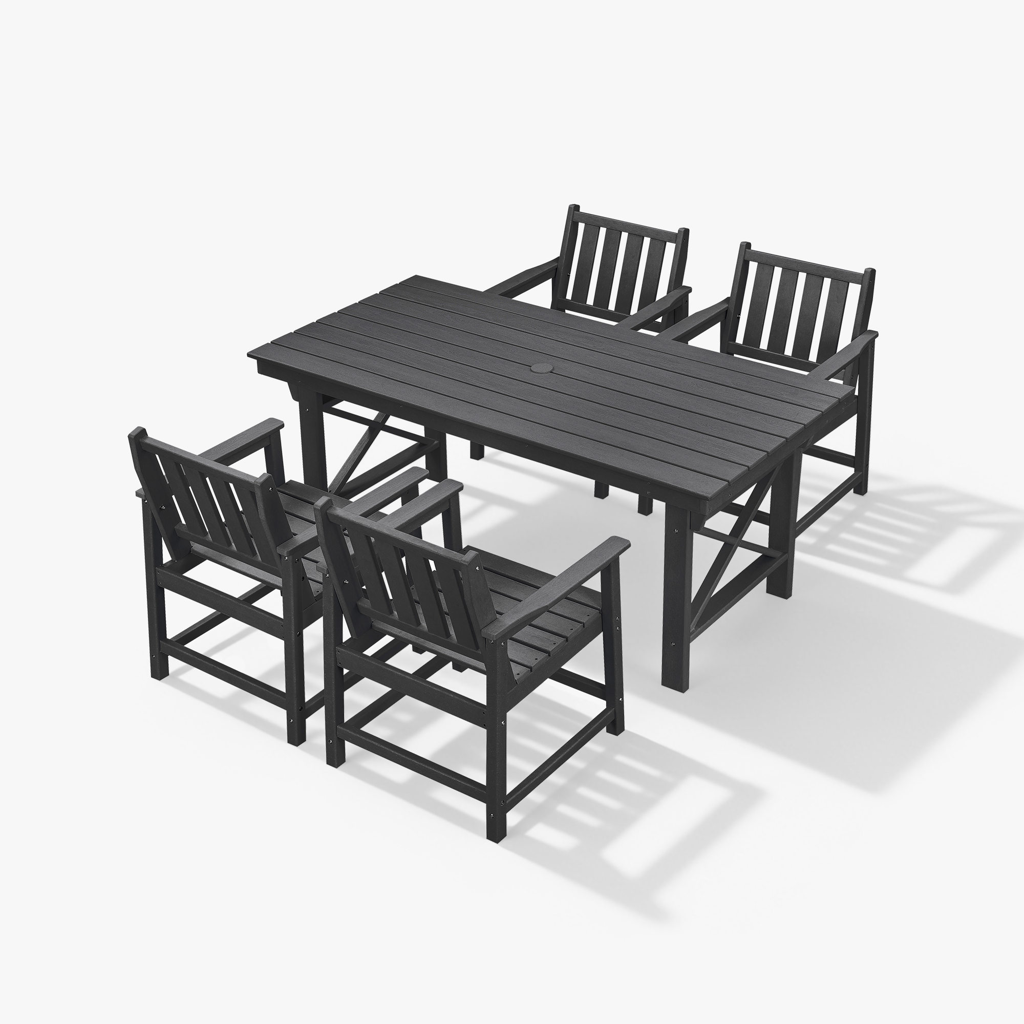 5-Piece HDPE Patio Dining Set with Umbrella Hole - DS076-1