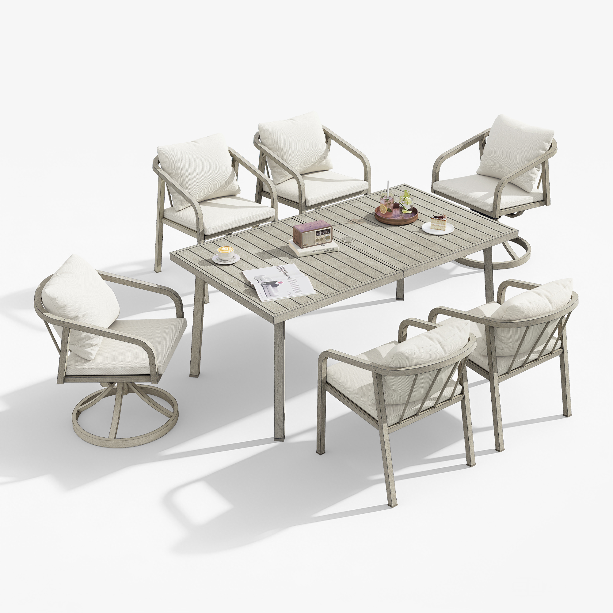 Seven-piece patio dining set with cushioned chairs and a rectangular table-Seehill