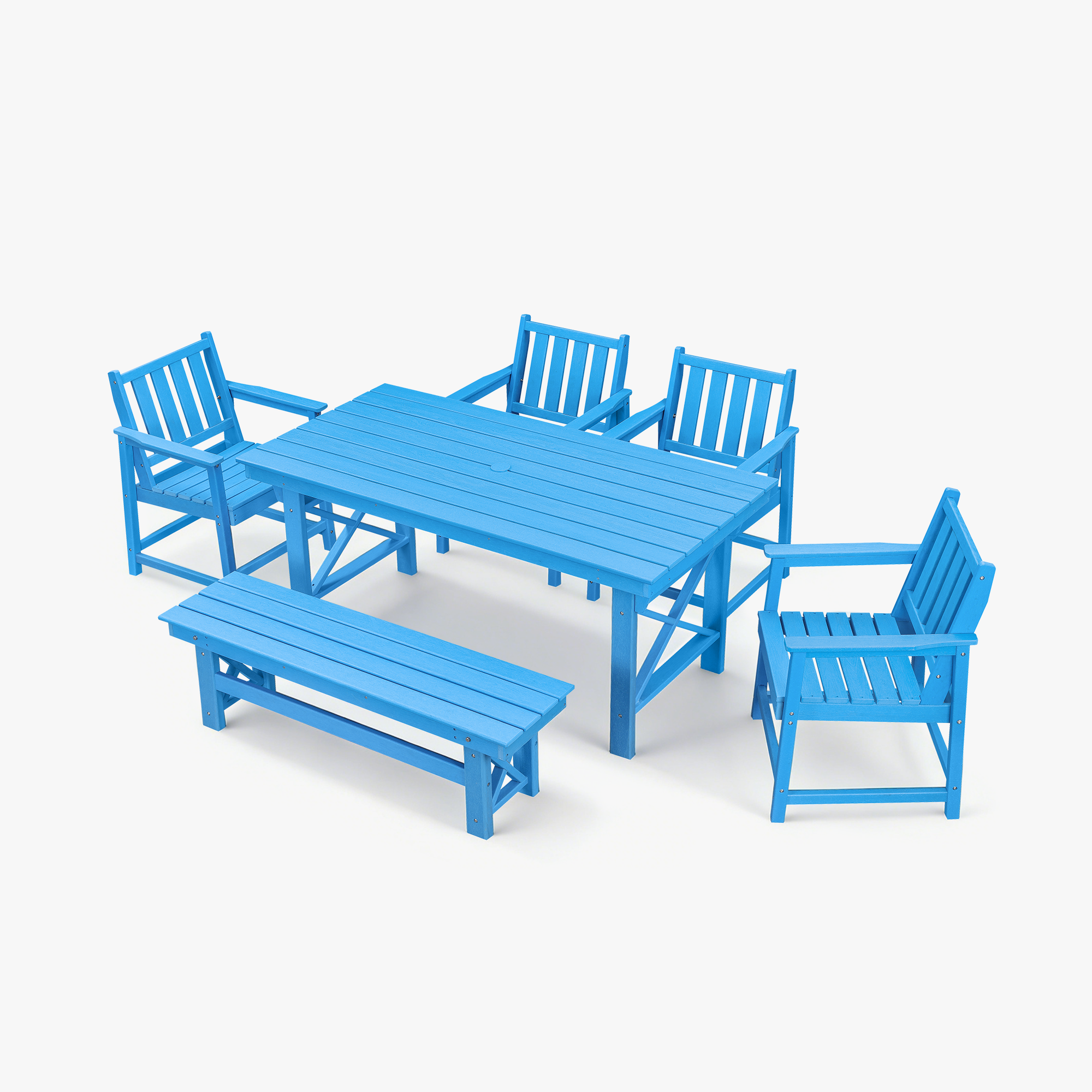 6-Piece HDPE Patio Outdoor Dining Set with 4 Chairs and 1 Bench - DS076-2