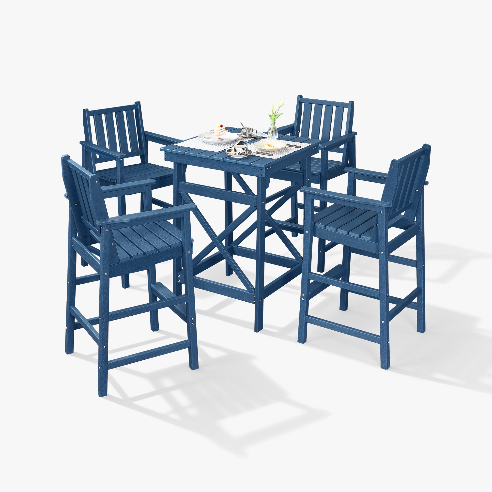 3/5-Piece HDPE Patio Adirondack Outdoor Bar Chairs Set - DS079