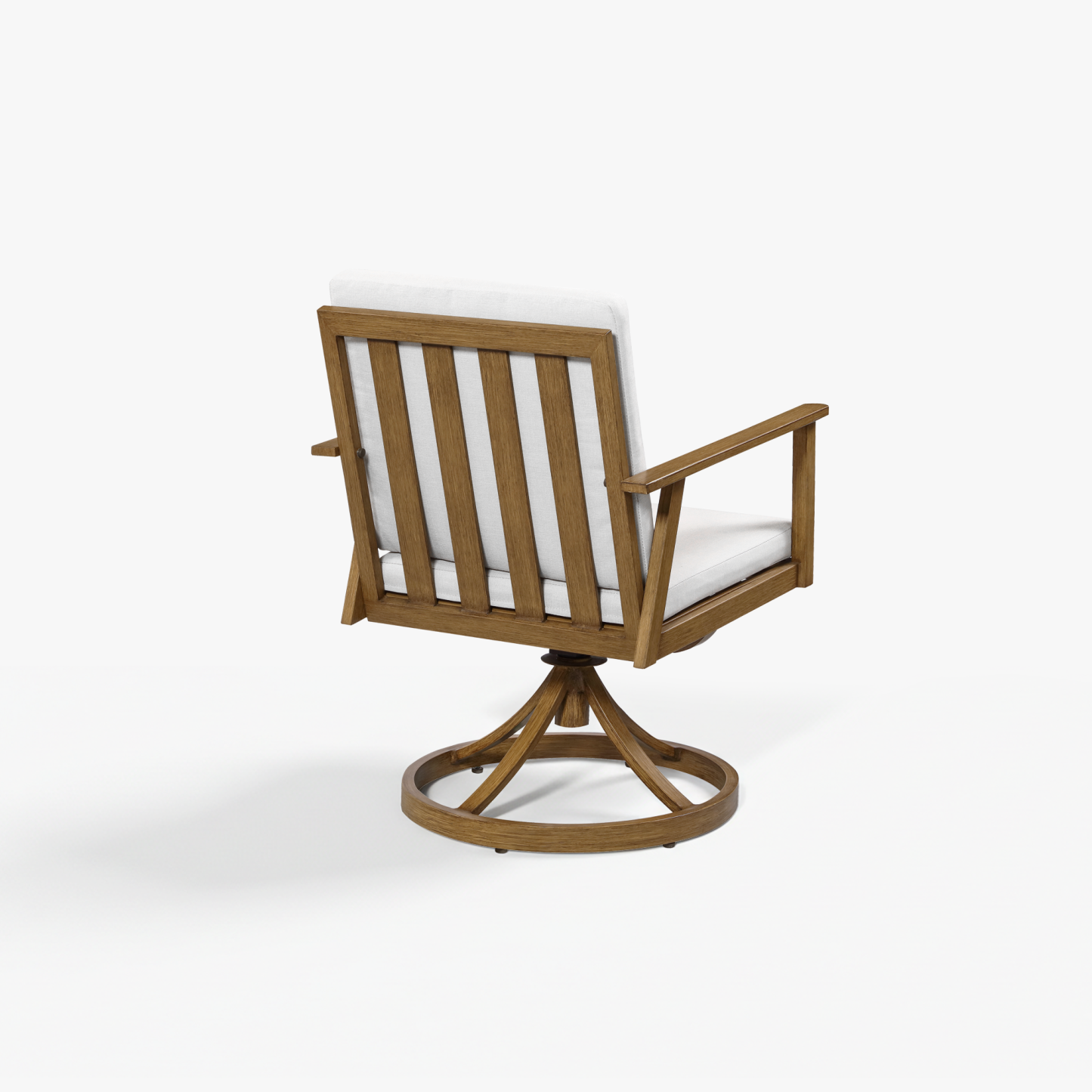 Wooden swivel armchair with slatted back, white cushion - Seehill