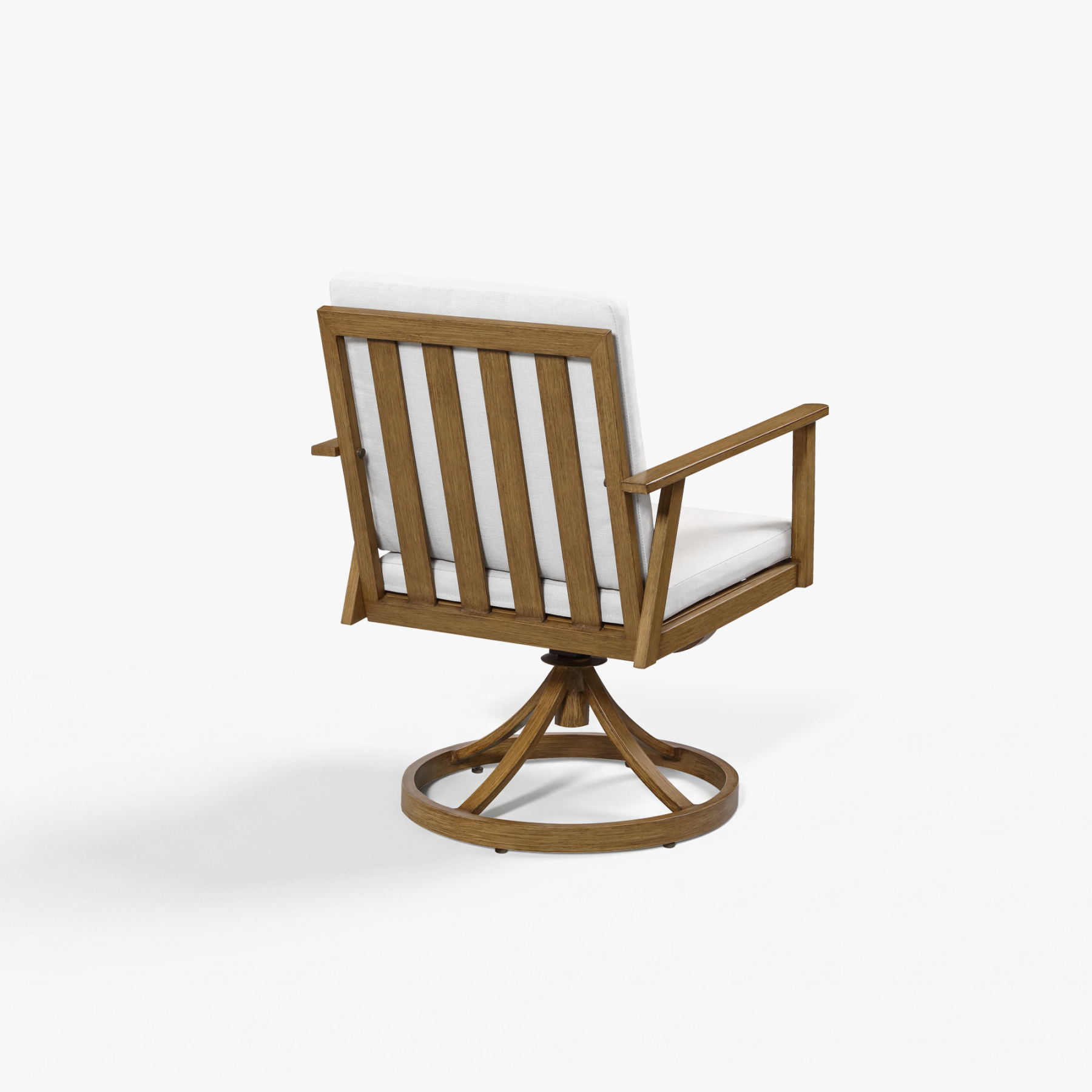 Wooden swivel armchair with slatted back, white cushion - Seehill