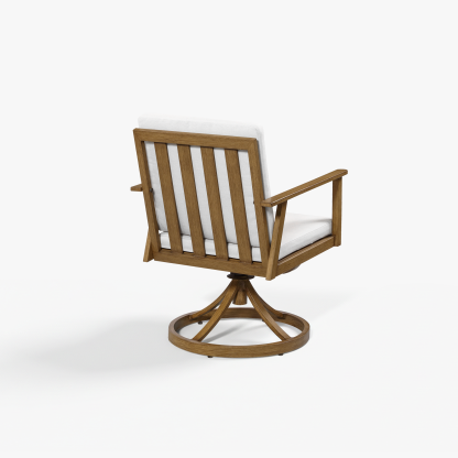 Wooden swivel armchair with slatted back, white cushion - Seehill