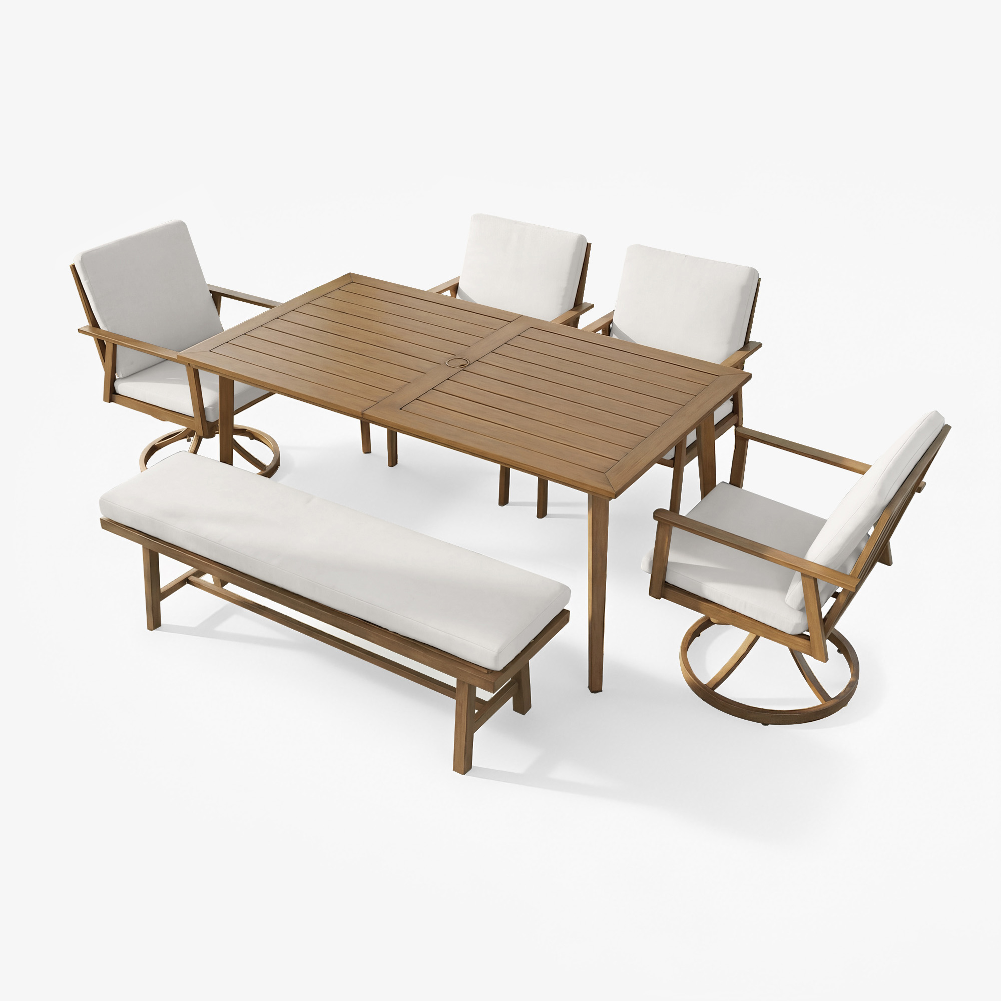 Aluminum Outdoor 6-Person Dining Table Set with 57'' Bench