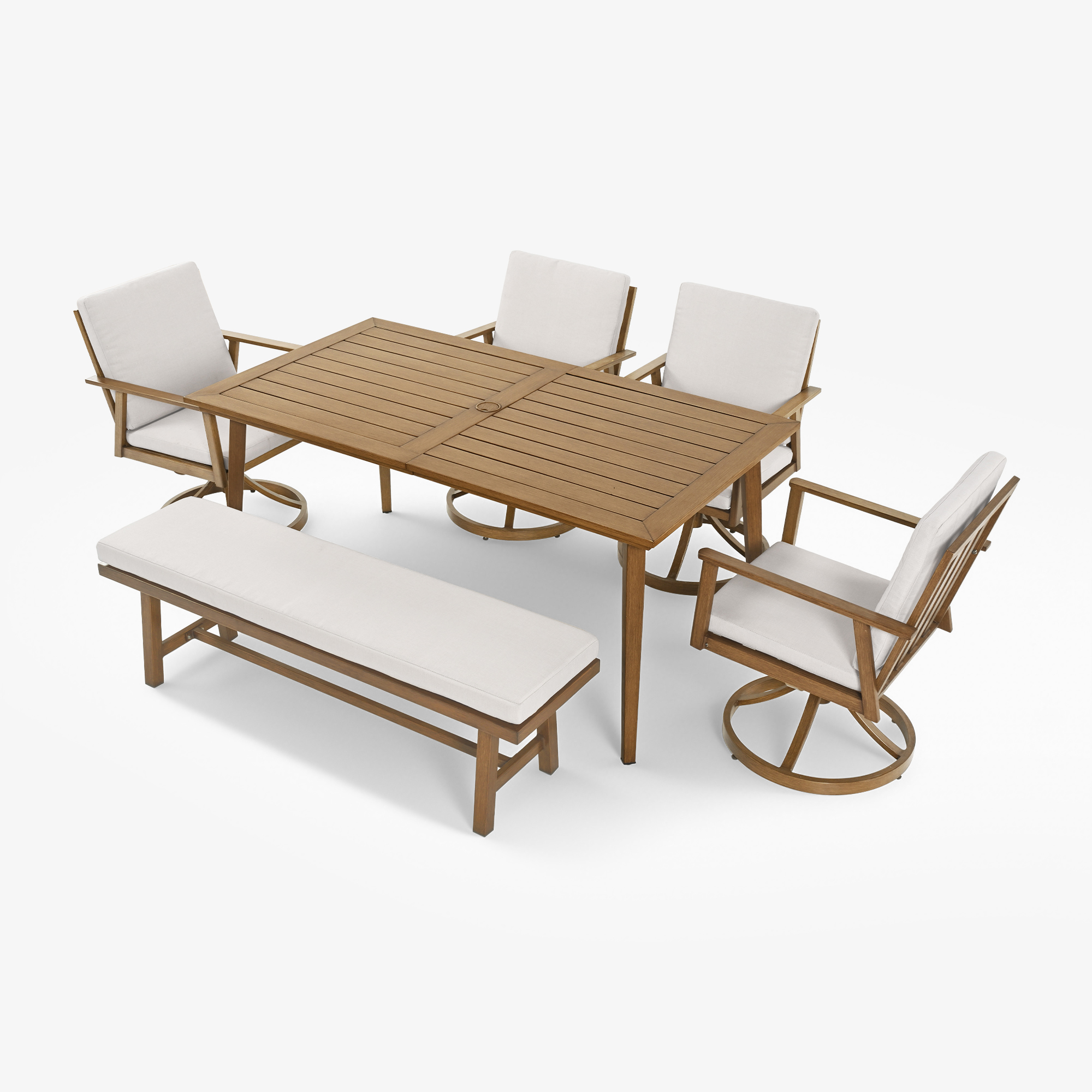 Aluminum Outdoor 6-Person Dining Table Set with 57'' Bench