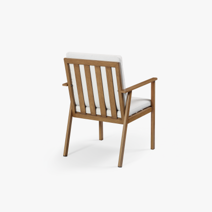Teak outdoor armchair with white cushion, slatted  - Seehill