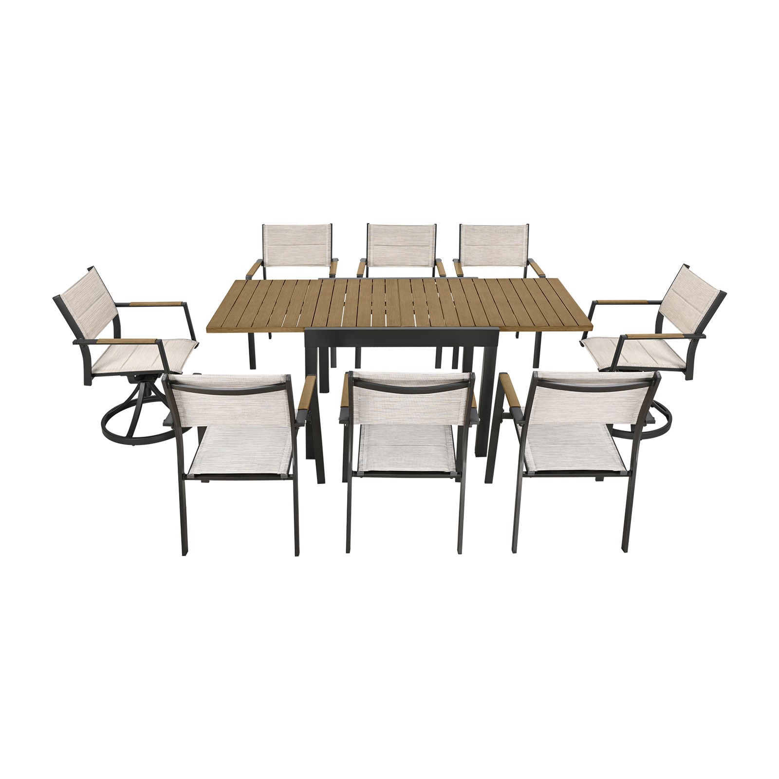 9-piece Extendable Outdoor Dining Set with Swivel Chairs for 8 person- DS065-2