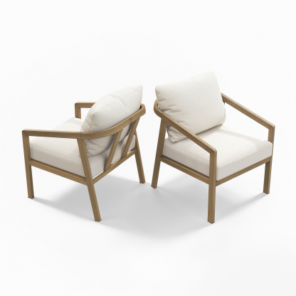 This piece Patio Outdoor Armchair Set provides a sophisticated feel with two beige cushioned armchairs. - Seehill