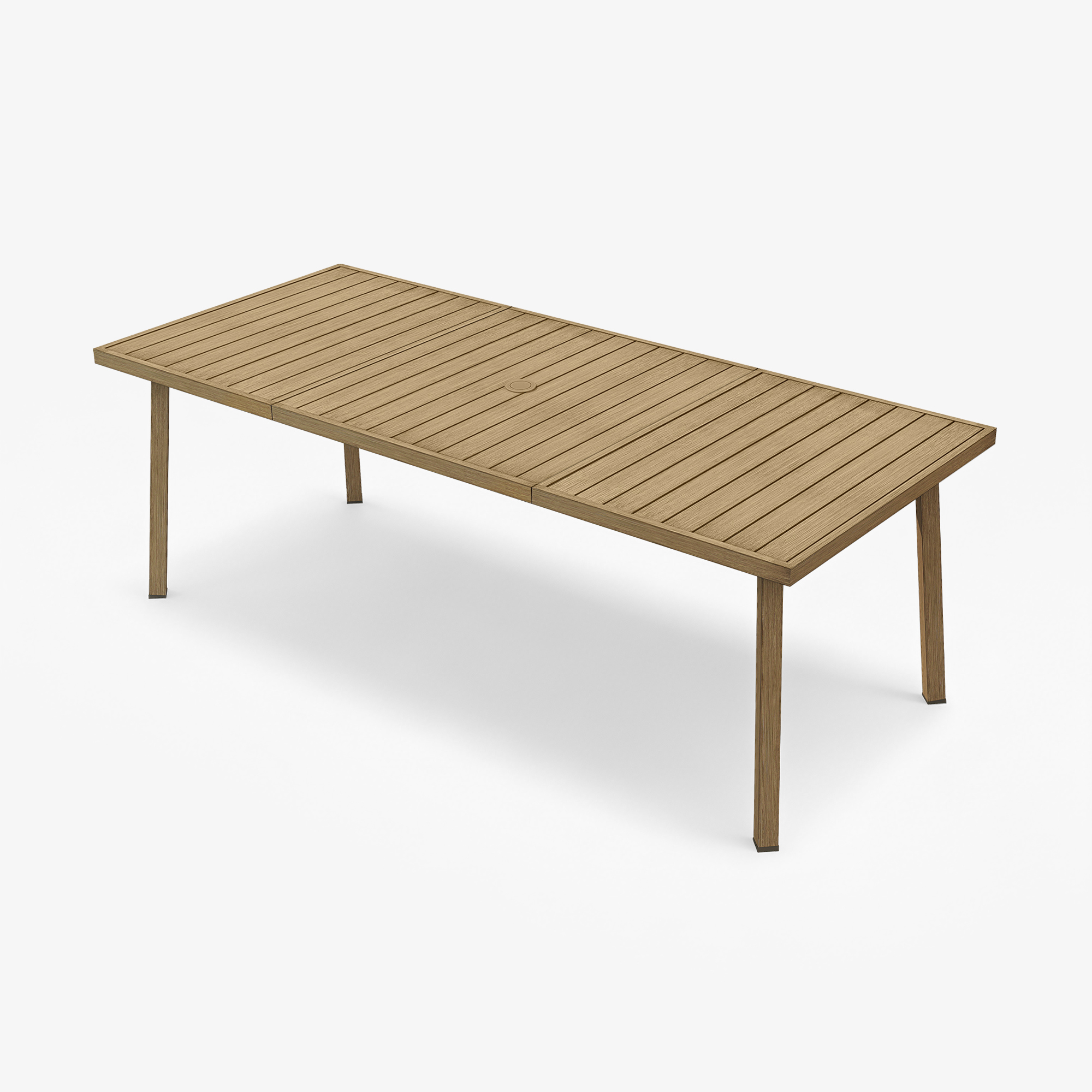 Rectangular wooden patio table with umbrella hole designed for outdoor seating with close-up-Seehill