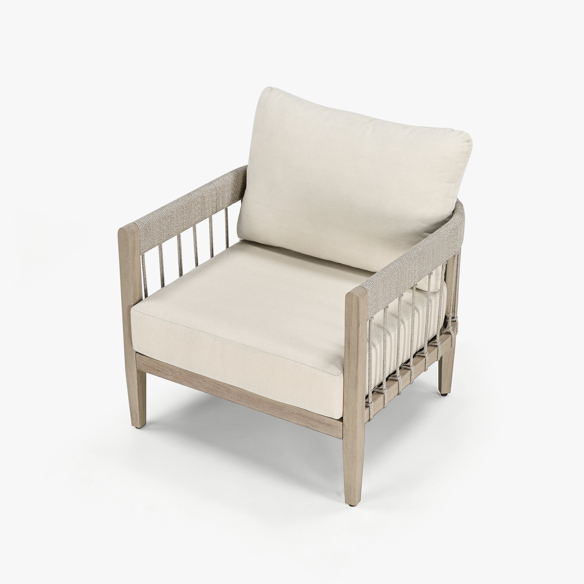 Single cushioned outdoor patio chair with faux wood grain frame and woven sides-Seehill