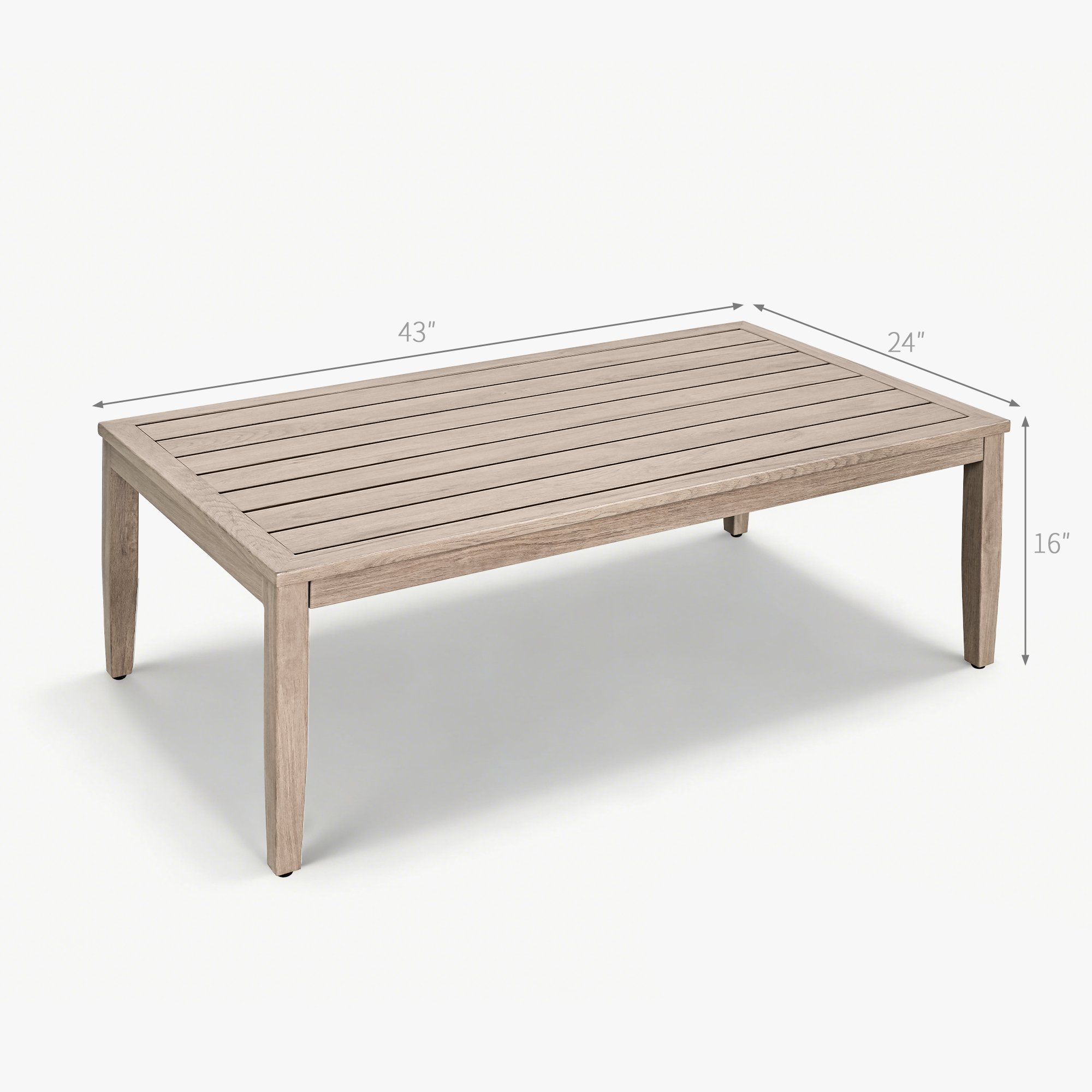 Rectangular outdoor coffee table with faux wood grain finish and slatted top with natural li-Seehill