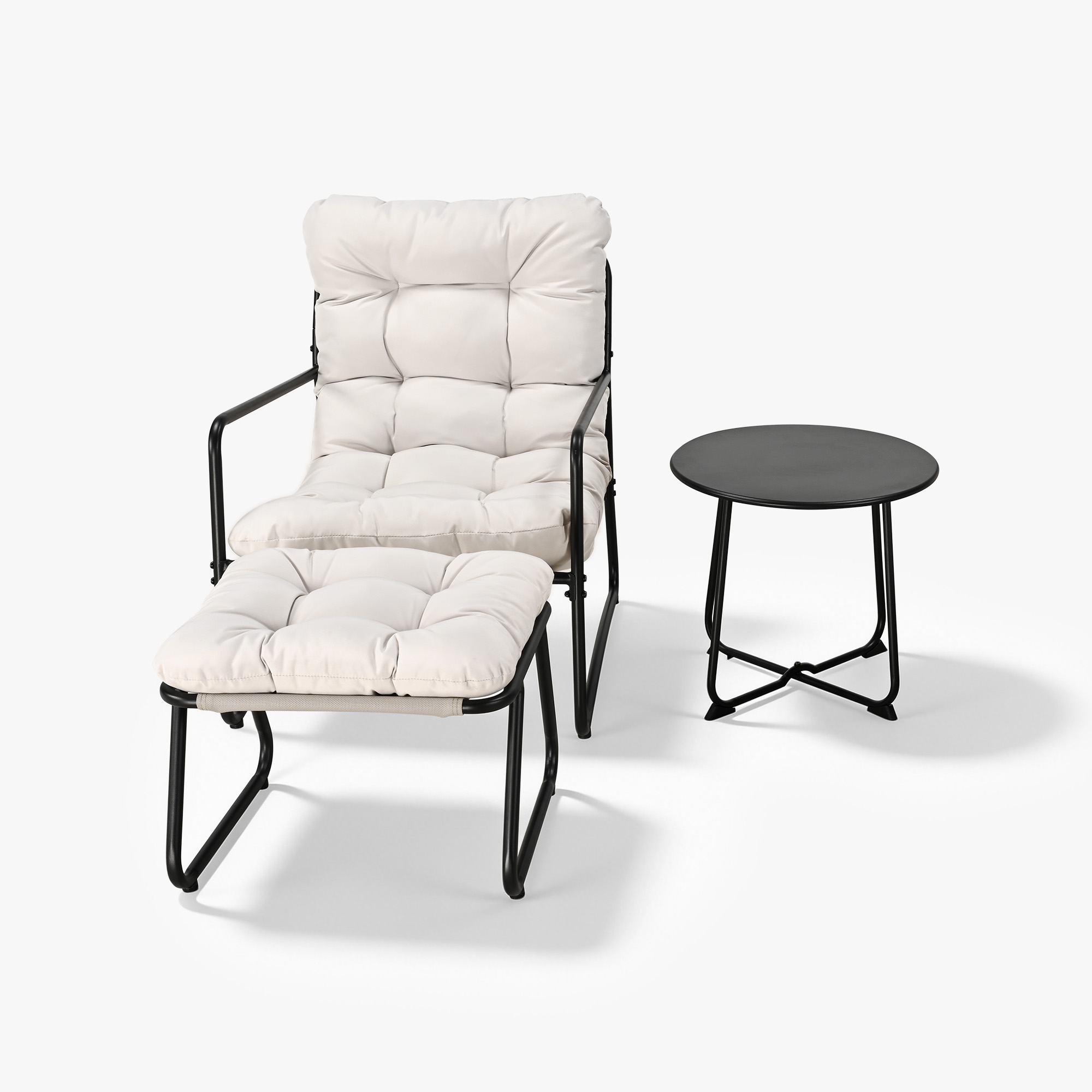 Three-piece modern patio rocking chair set with cushioned seat and black metal frame -Seehill