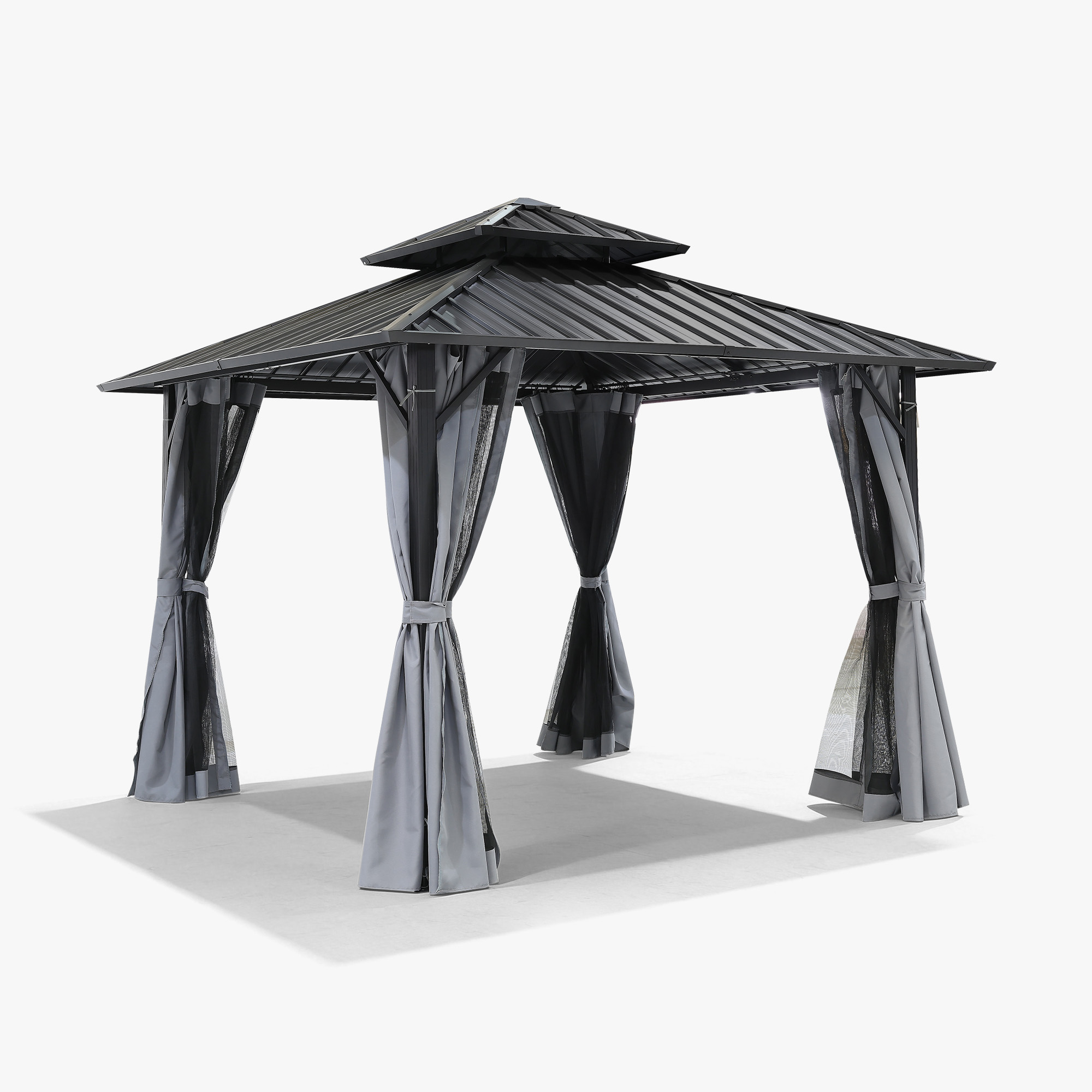 12' x 12' Outdoor Patio Hardtop Gazebo with Netting and Curtains - G030-3