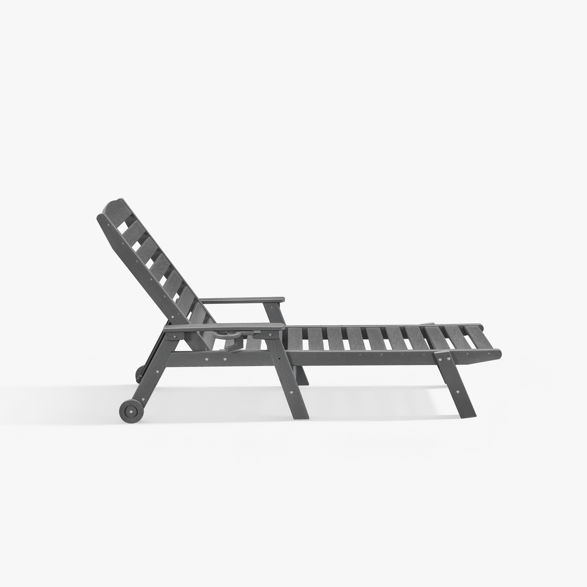 Dark gray adjustable outdoor lounge chair with wheels on white background -Seehill