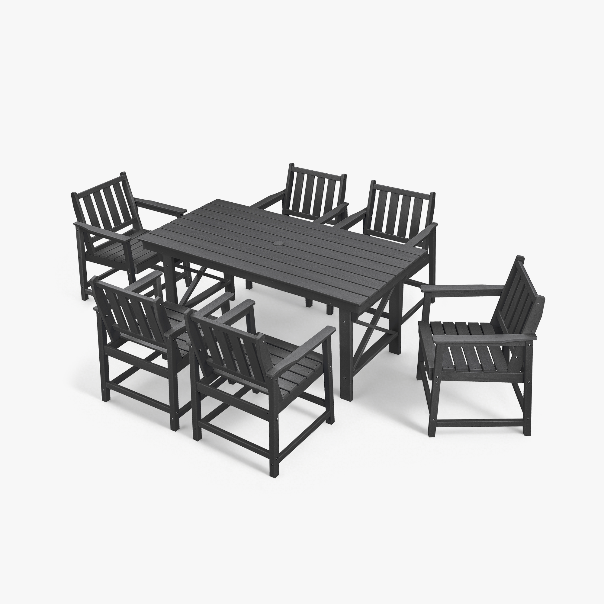 7-Piece HDPE Patio Outdoor Dining Set with Umbrella Hole - DS076-3