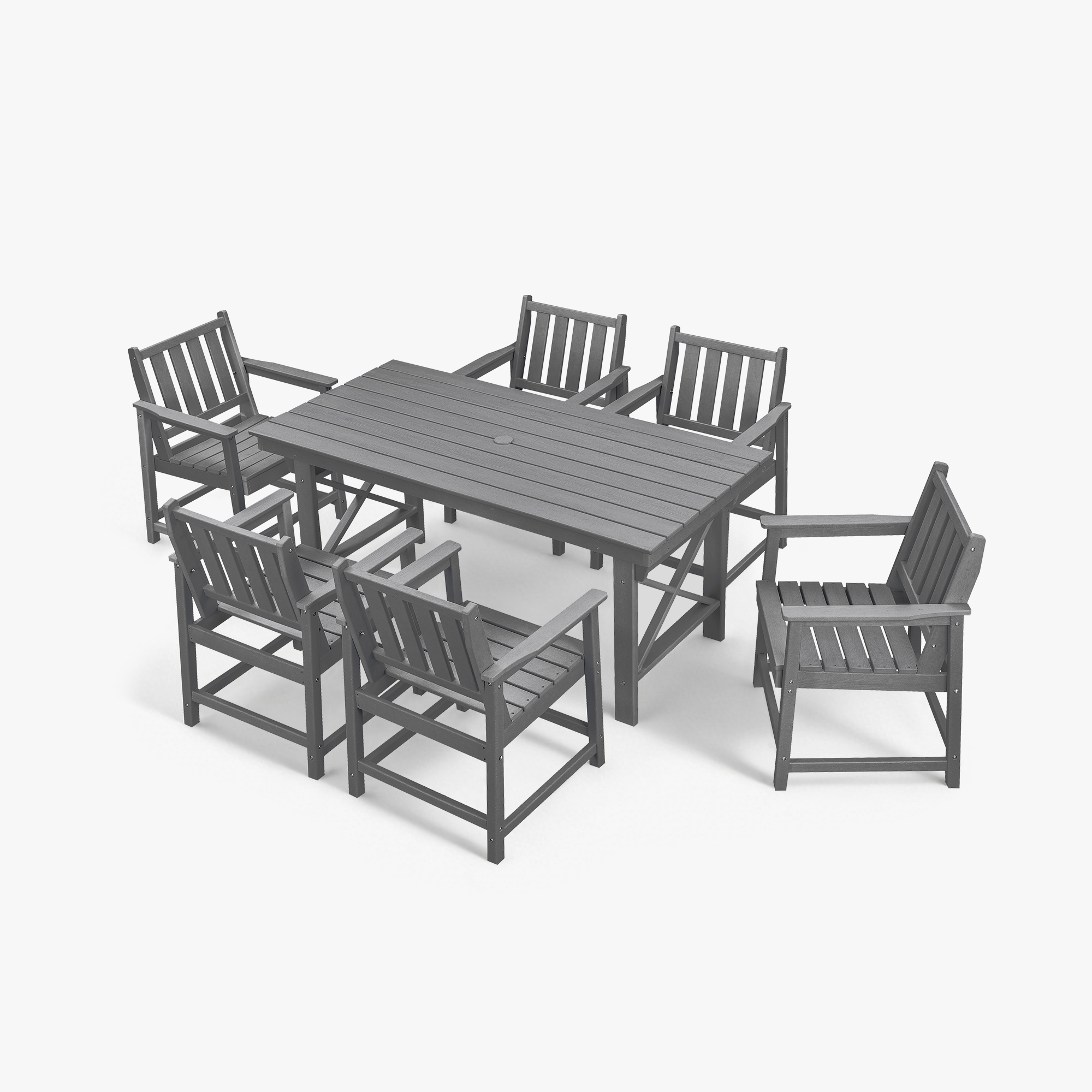 7-Piece HDPE Patio Outdoor Dining Set with Umbrella Hole - DS076-3