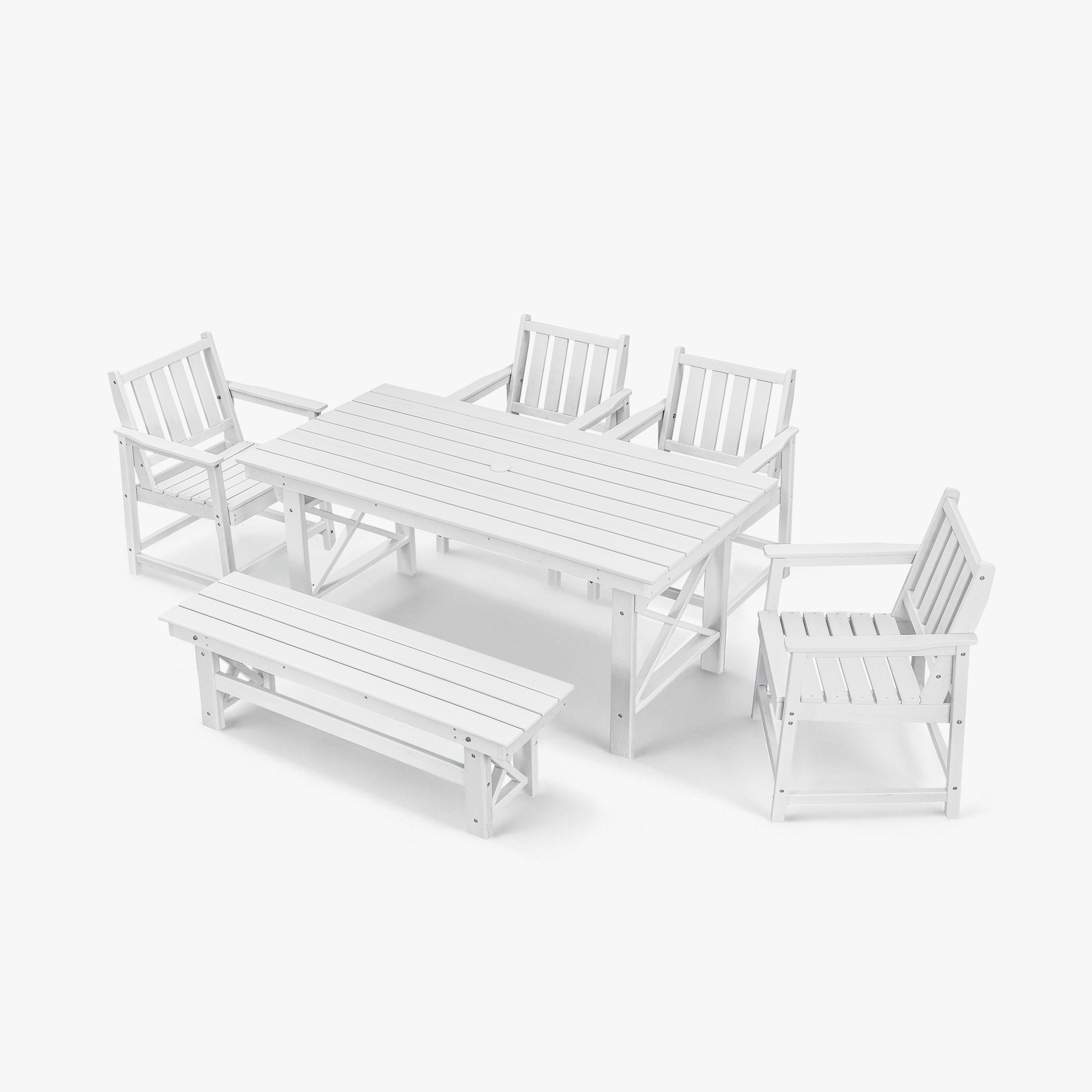 6-Piece HDPE Patio Outdoor Dining Set with 4 Chairs and 1 Bench - DS076-2