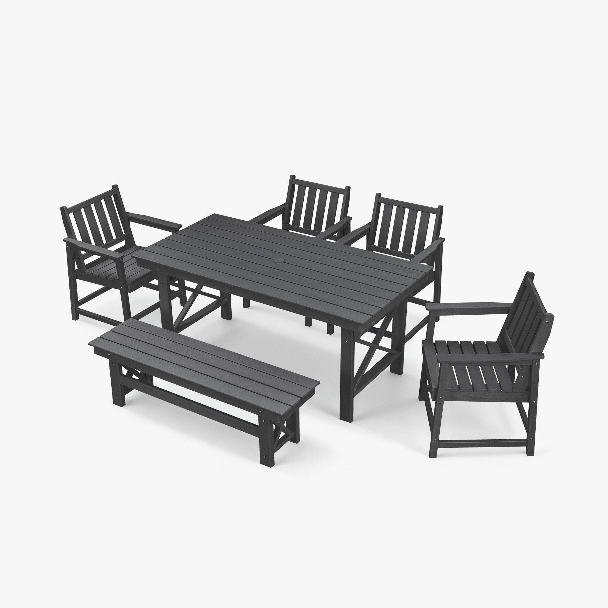 6-Piece HDPE Patio Outdoor Dining Set with 4 Chairs and 1 Bench - DS076-2
