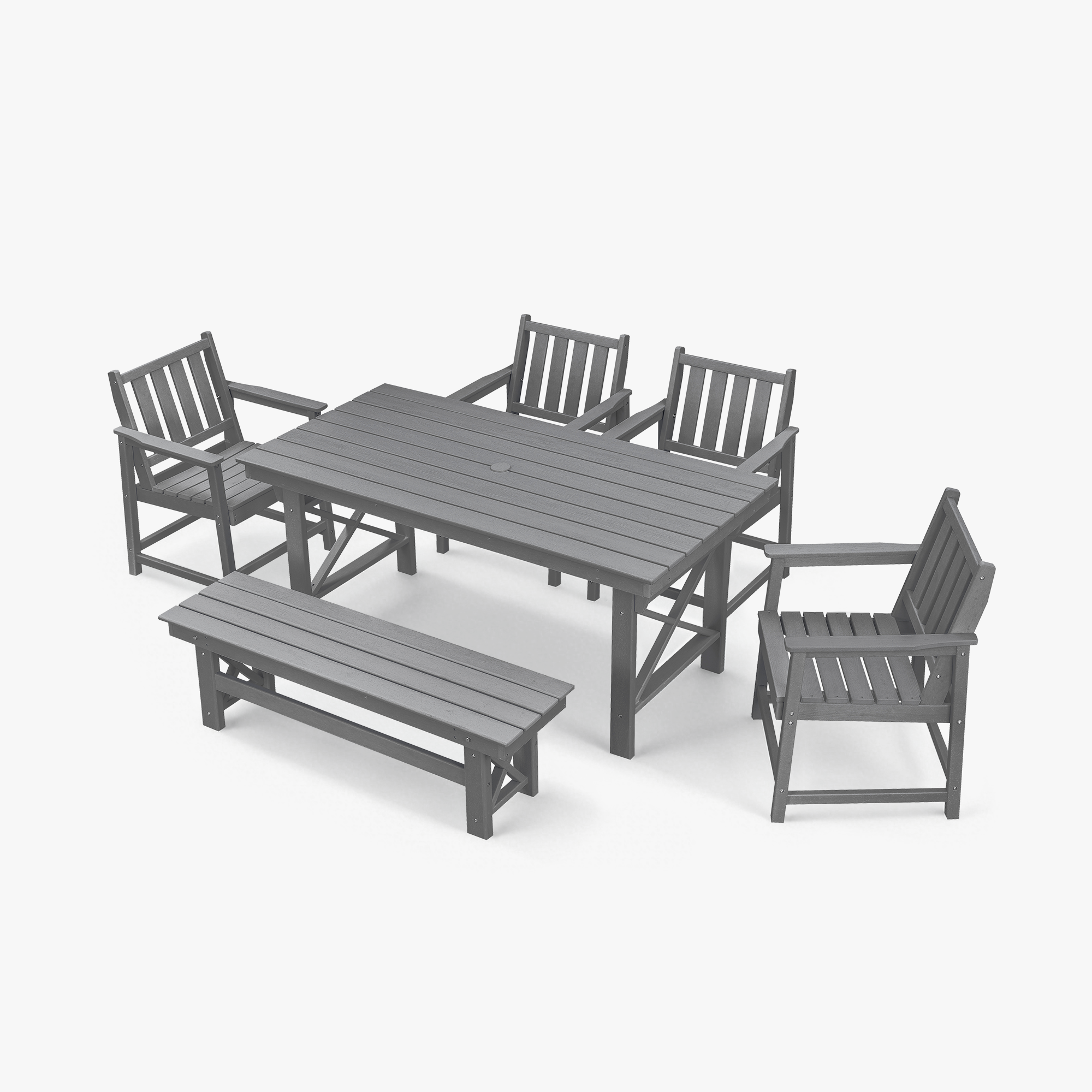 6-Piece HDPE Patio Outdoor Dining Set with 4 Chairs and 1 Bench - DS076-2