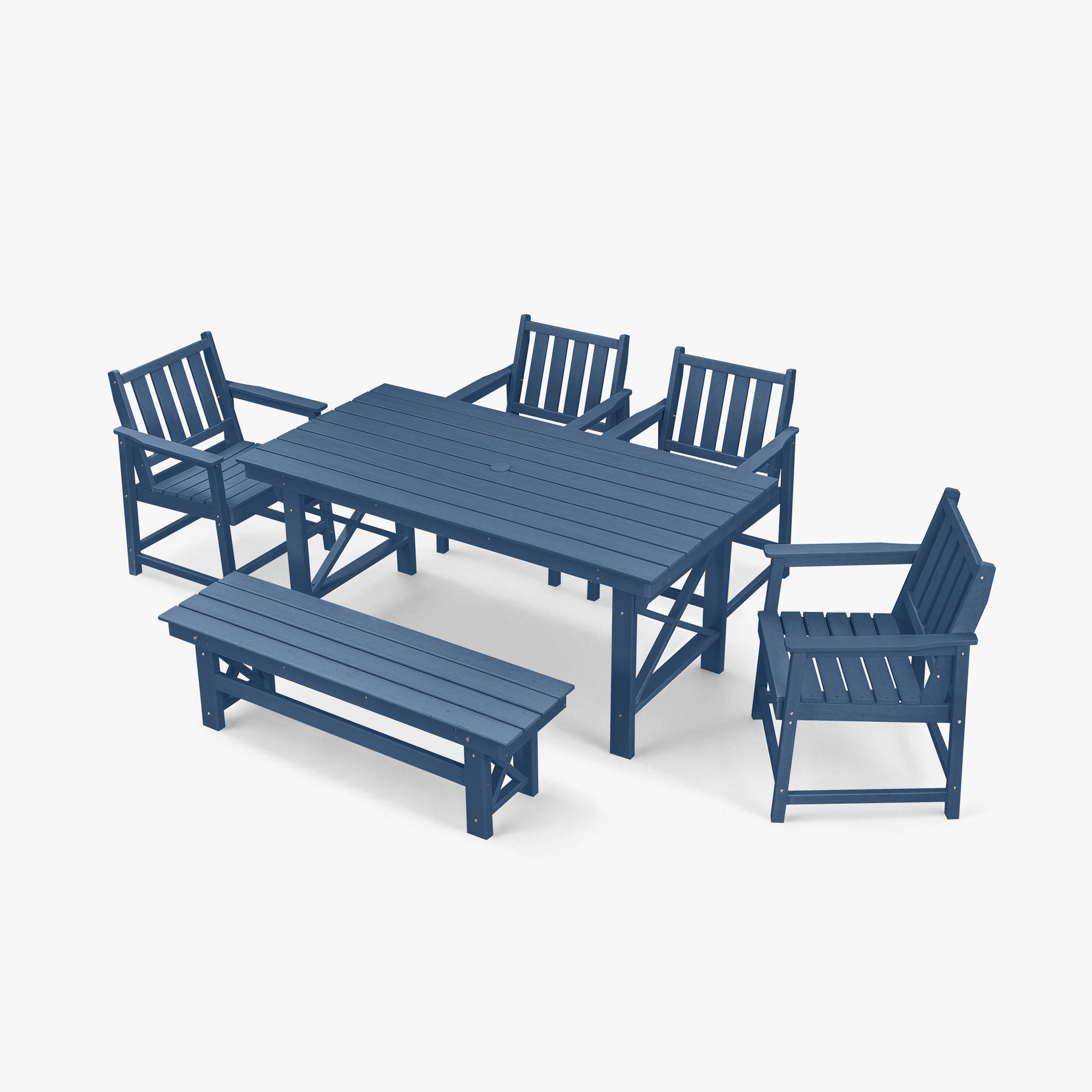 6-Piece HDPE Patio Outdoor Dining Set with 4 Chairs and 1 Bench - DS076-2