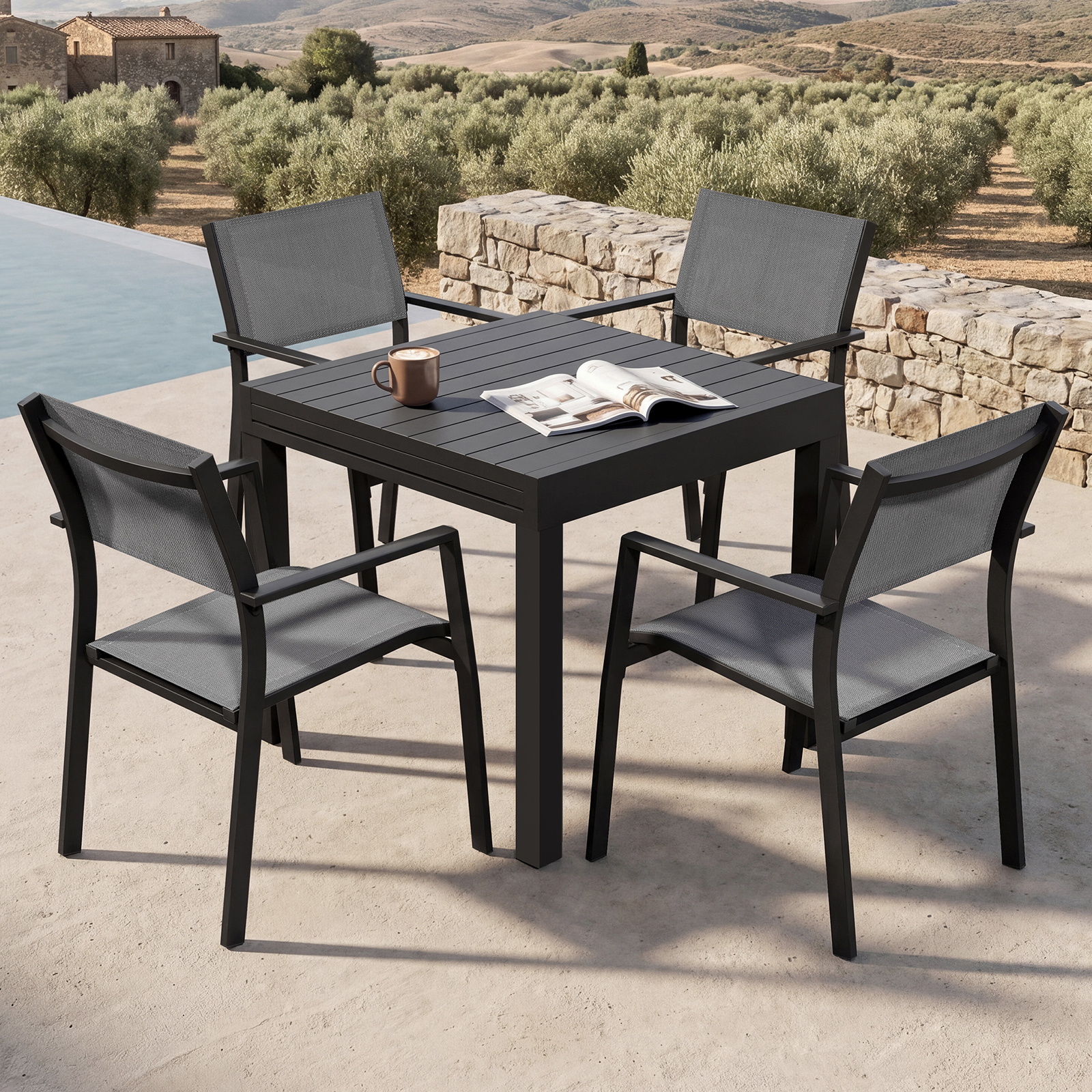 5-Piece Extendable Outdoor Dining Set for 4 Person- DS064-1