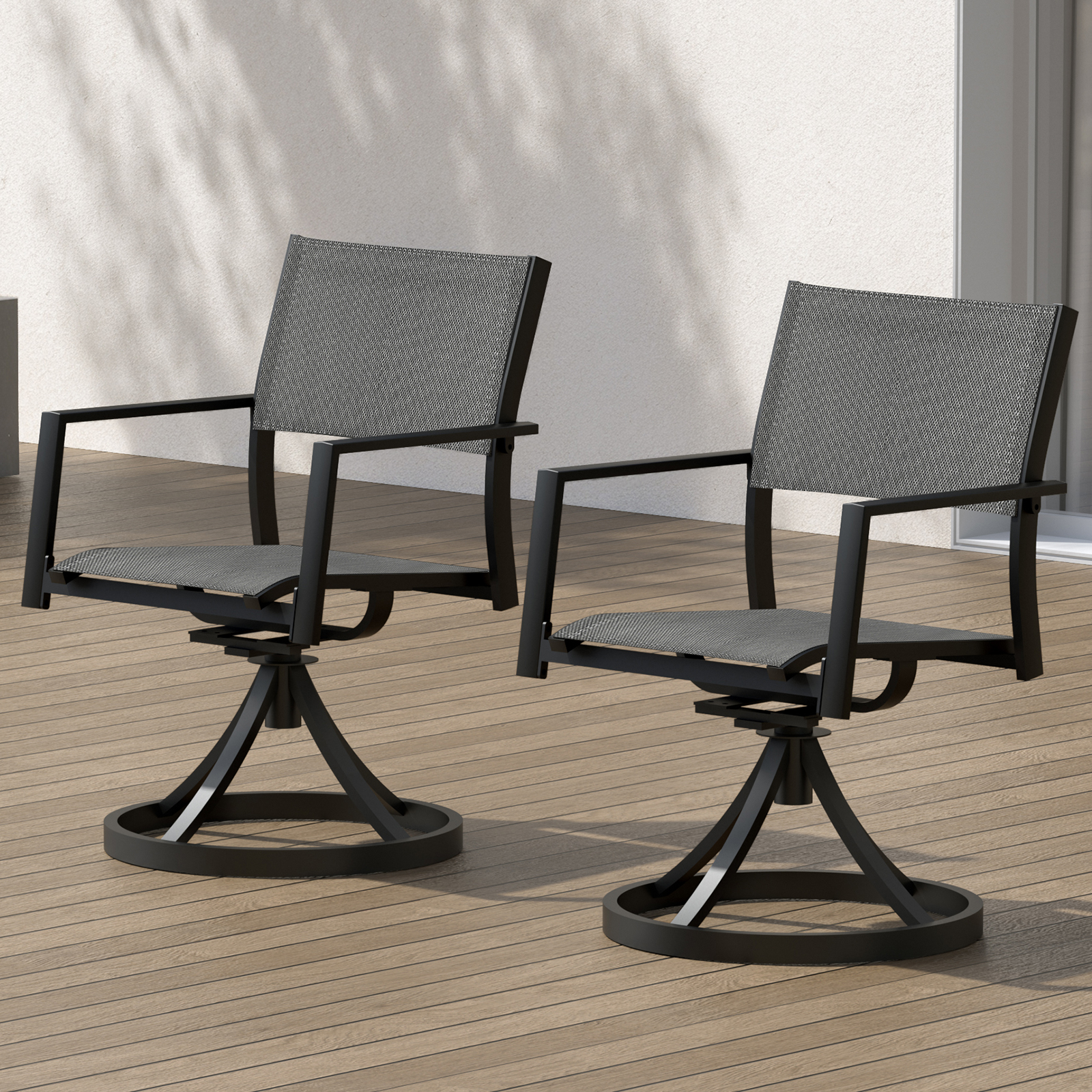 2-Piece Patio Stackable swivel Dining Chairs with Textilene -C055