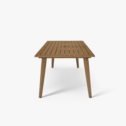 Modern wooden outdoor dining table with slatted top and tapered legs - Seehill