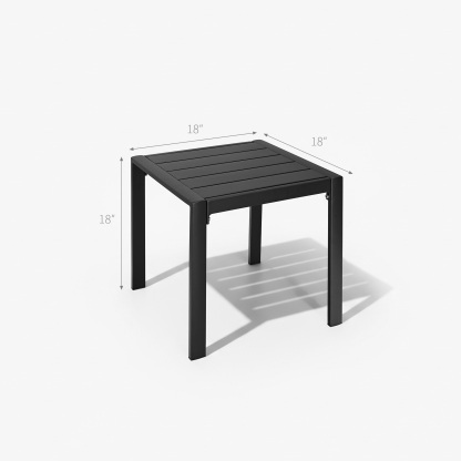 Black 18-inch square outdoor side table with slatted top and sturdy metal legs - Seehill