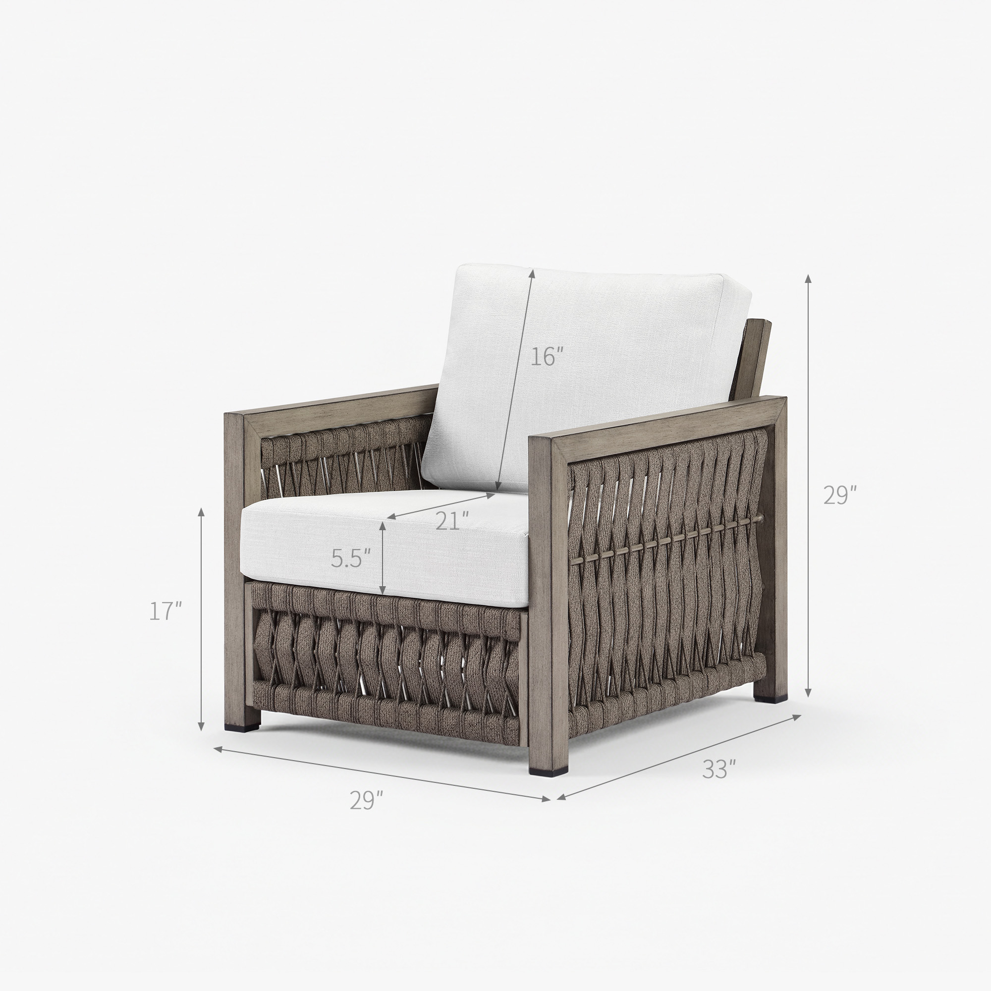 This graceful Oversize Rope Weave Outdoor Sofa features an outdoor wicker armchair with a white cushion. - Seehill