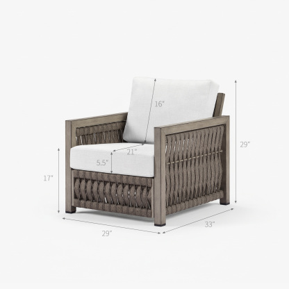 Outdoor wicker armchair with white cushion and dimensions - Seehill